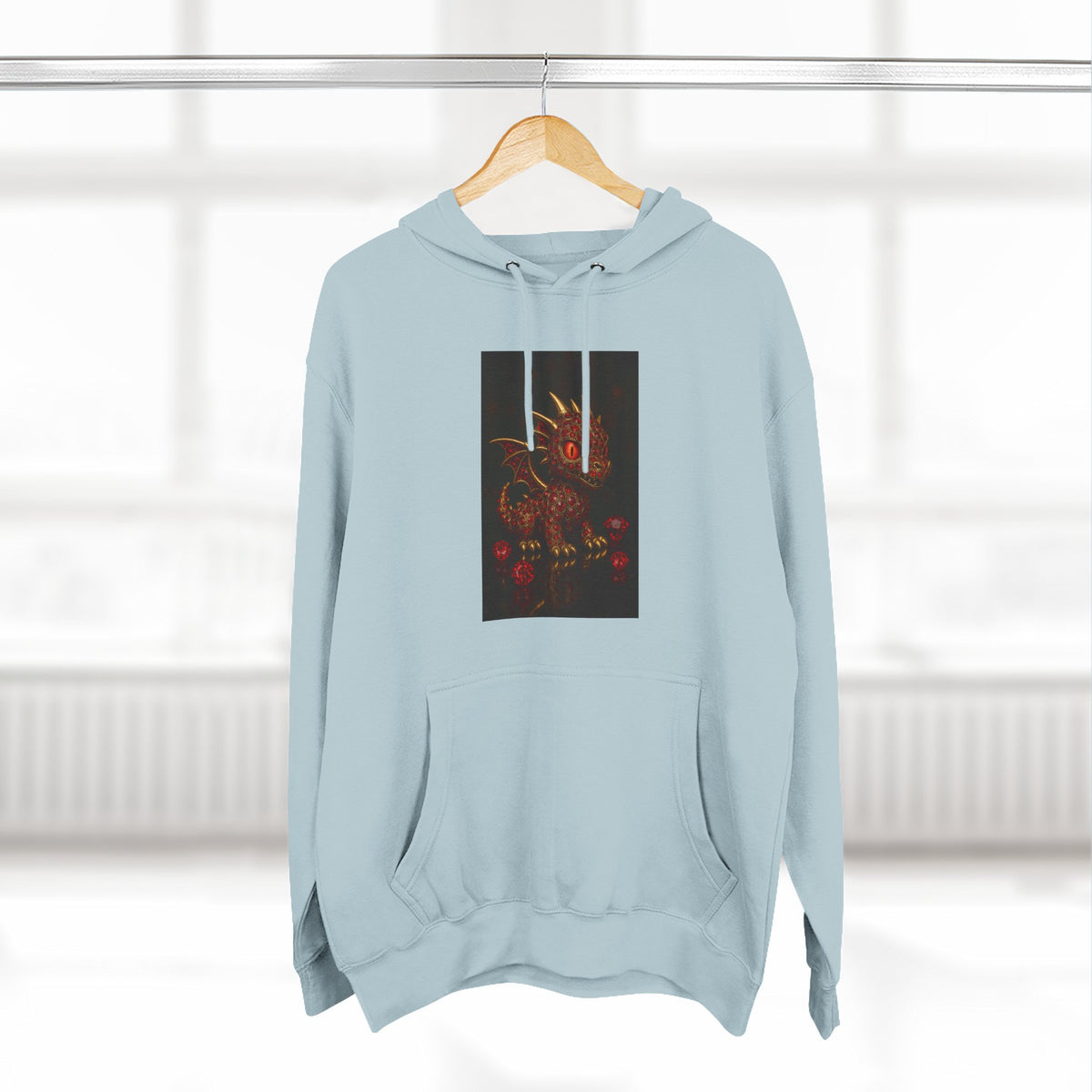 A RUBY RED Dragon Swirl Fleece Hoodie - Three-Panel Design for Fantasy Lovers