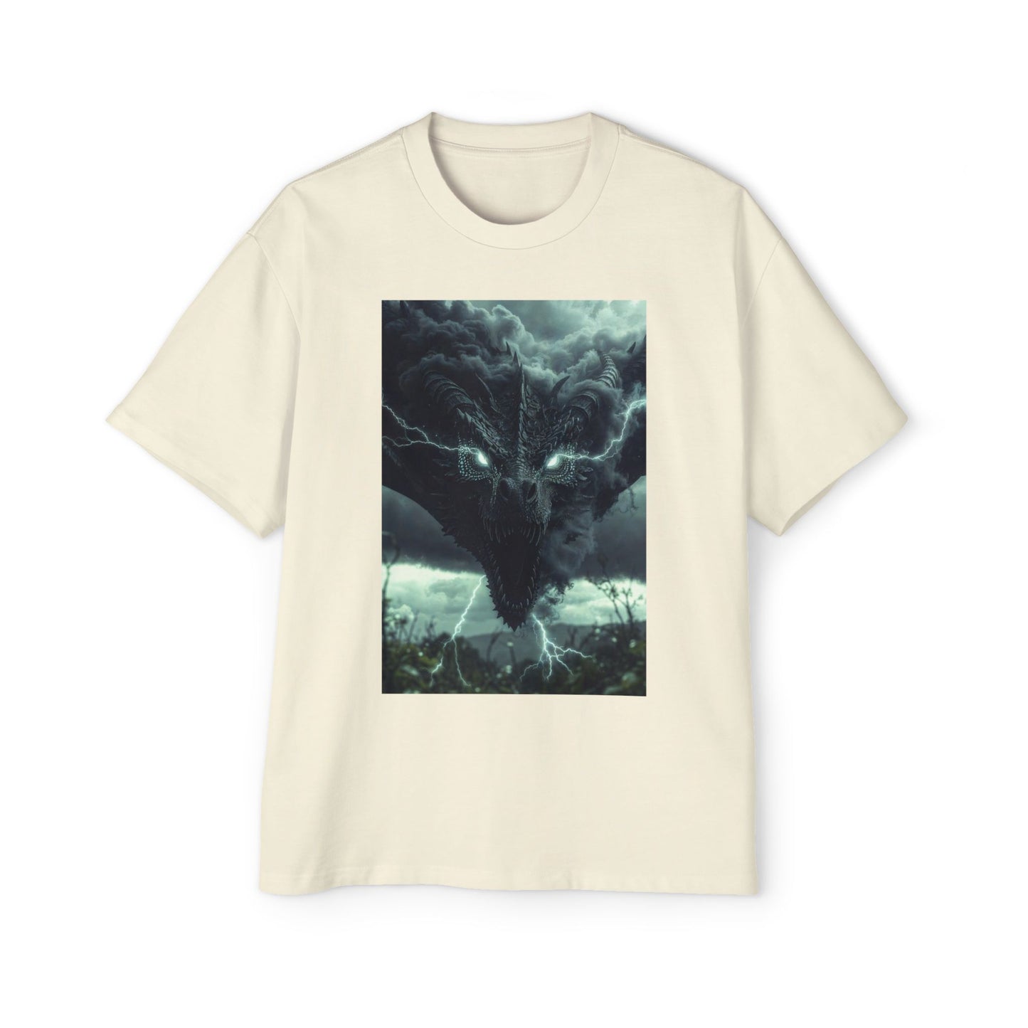 Storm Dragon Graphic Tee — Dark Fantasy Oversized Men's T-Shirt