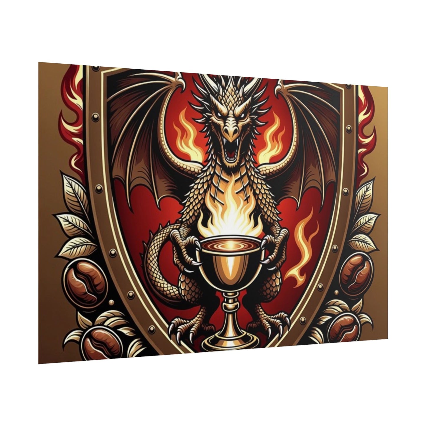 Dragon's Brew Poster — Fantasy Dragon Shield Artwork Rolled Poster