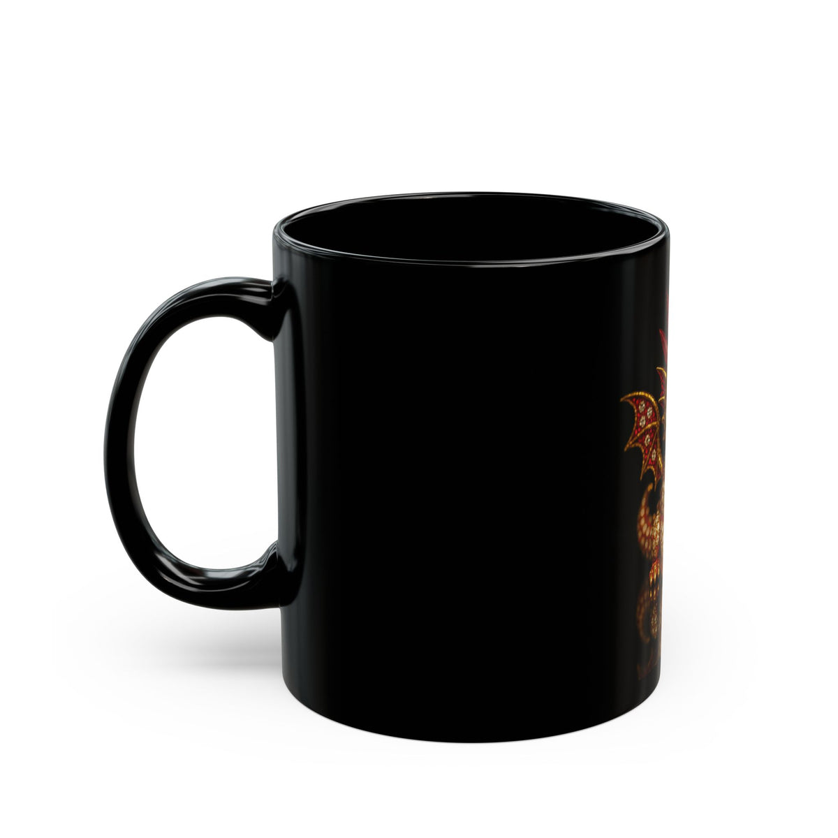 A Red Ruby Dragon Design Black Mug - 11oz & 15oz