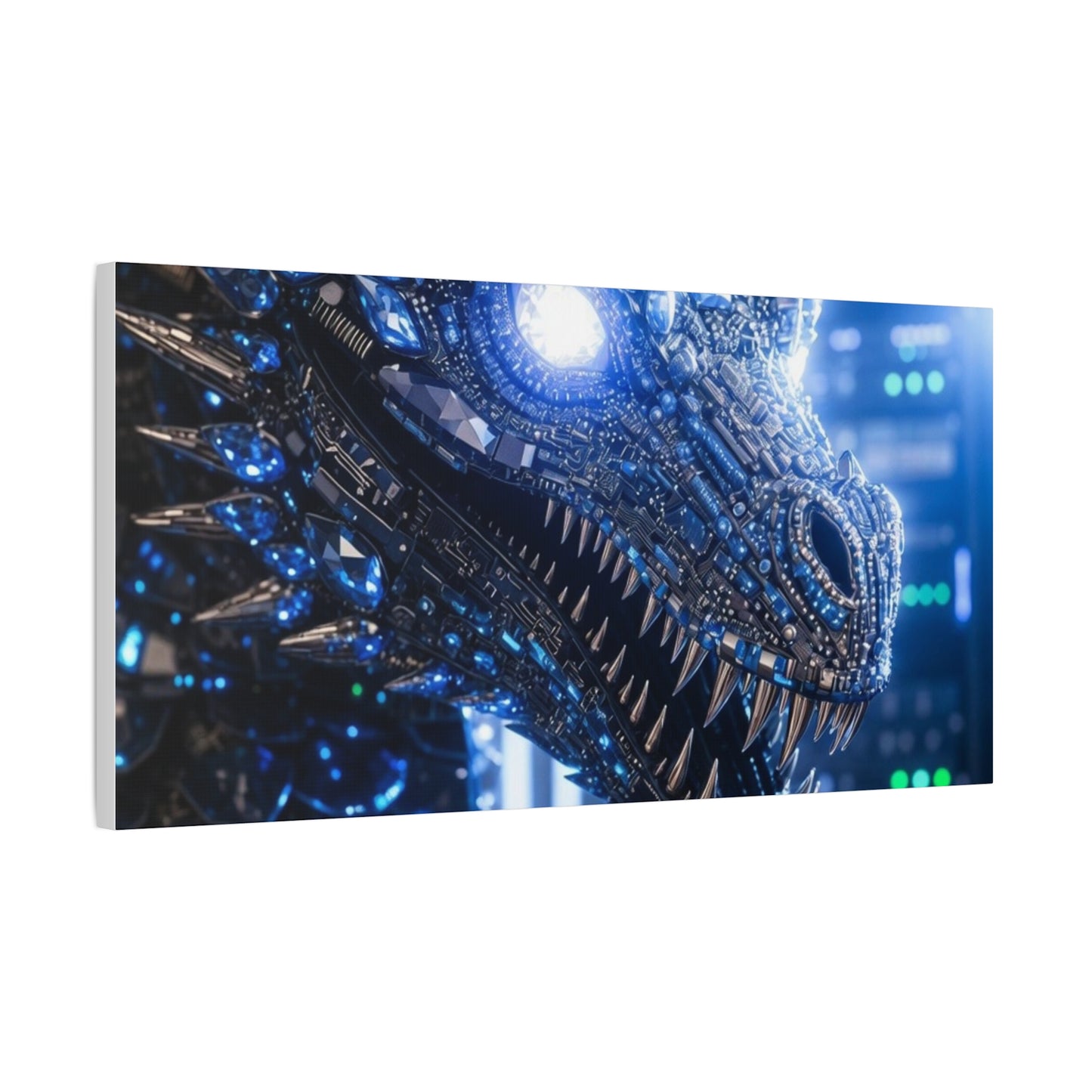 Cyber Dragon Canvas Print — Futuristic Metallic Dragon Wall Art