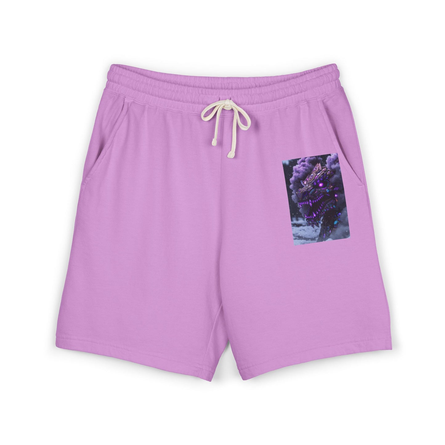 Lightweight Fleece Sweat Shorts with Purple Floral Pocket Print