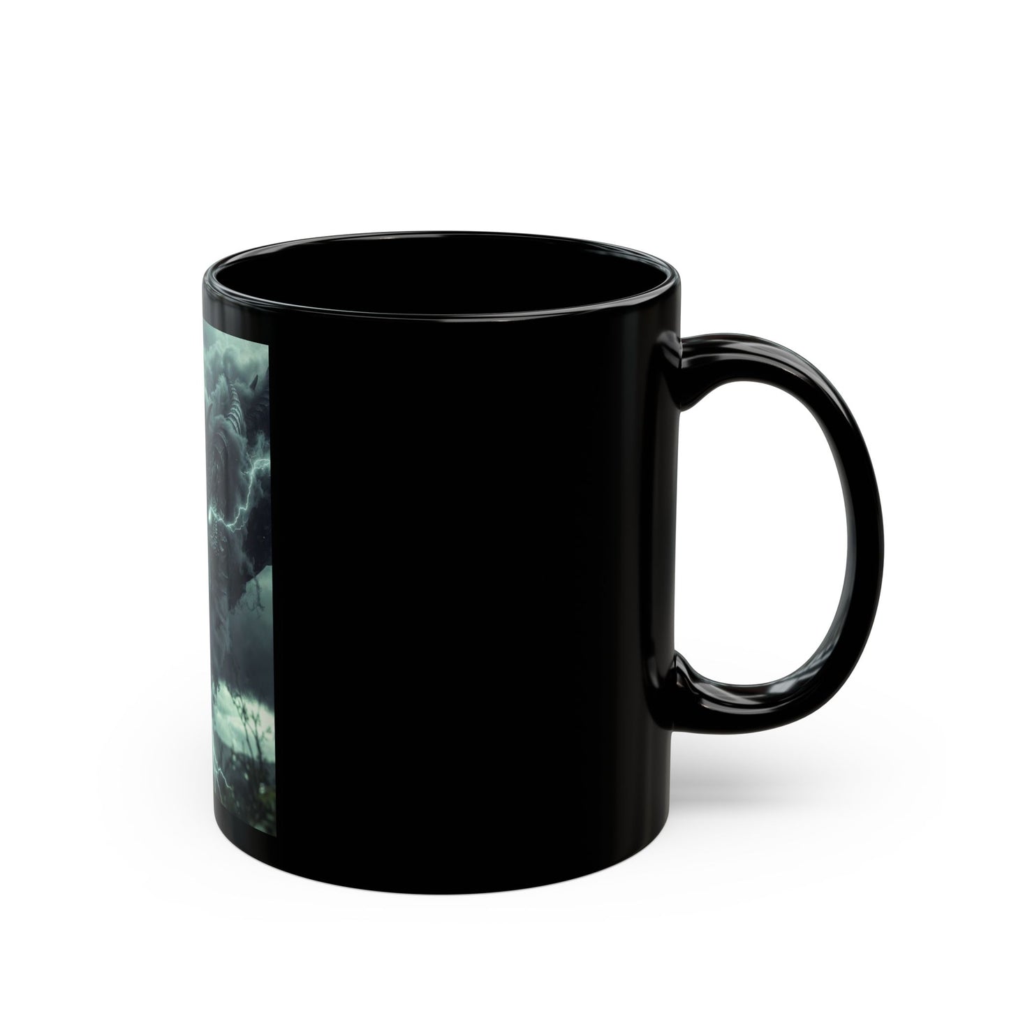 Dragon Storm Black Coffee Mug — Dark Fantasy Dragon Illustration (11oz & 15oz)