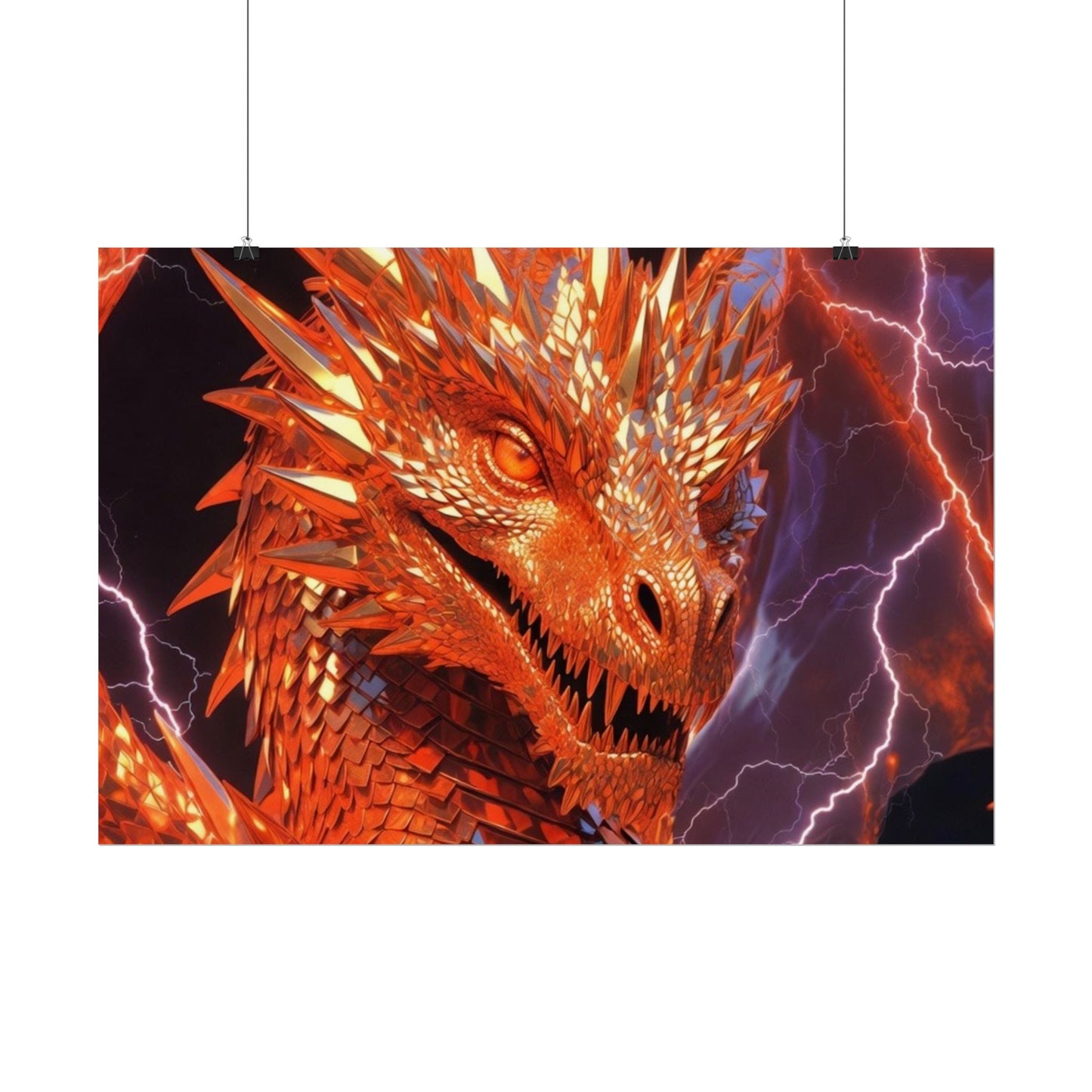 Orange Lightning Dragon Poster — Fantasy Wall Art for Gamers & Fans