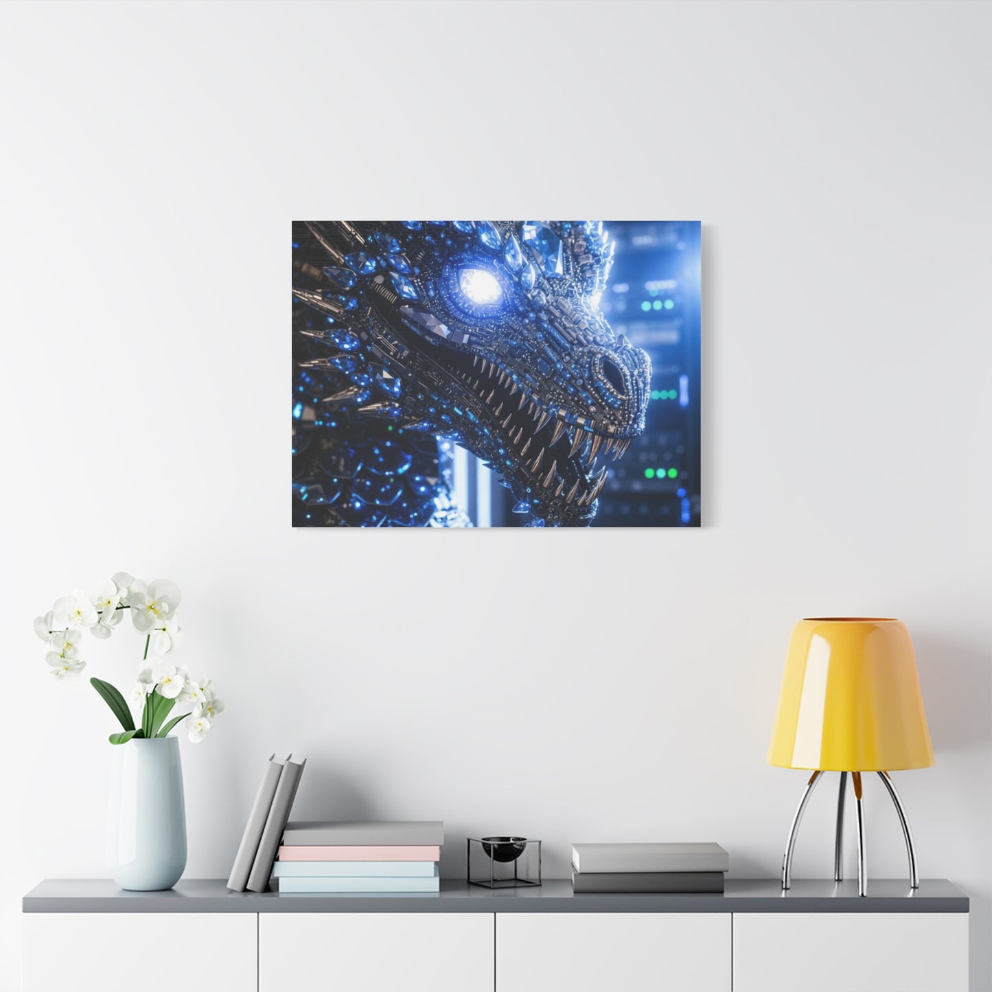 Cyber Dragon Canvas Print — Futuristic Metallic Dragon Wall Art