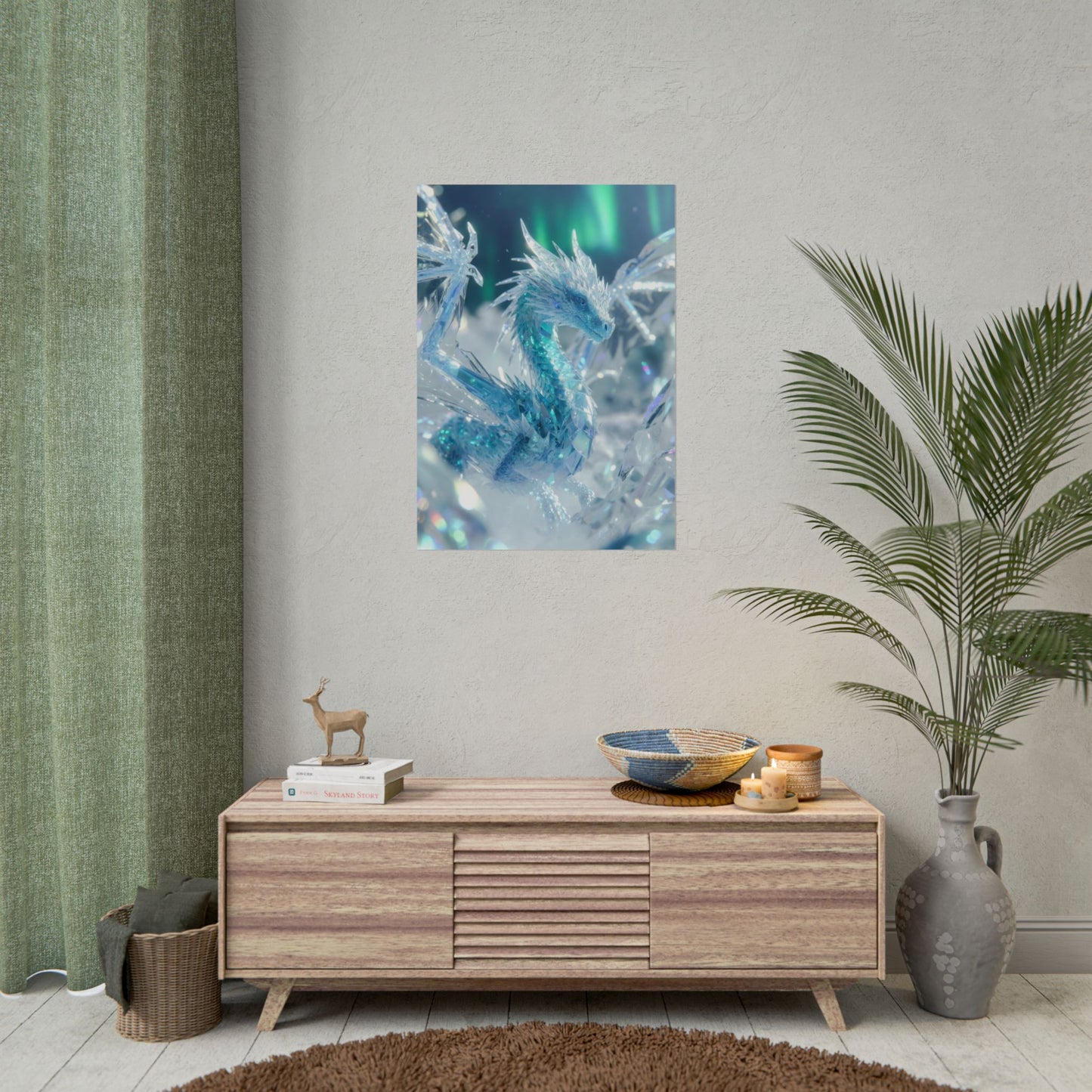 Ice Crystal Dragon Poster — Fantasy Aurora Wall Art (Rolled Poster)