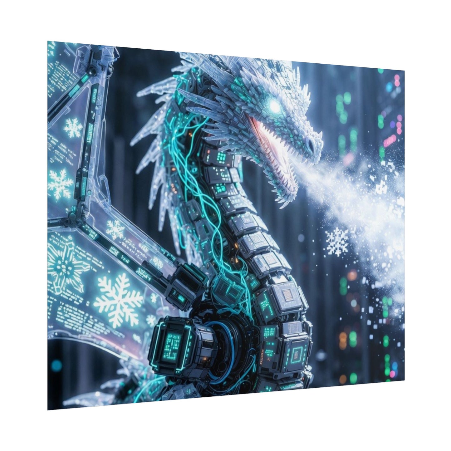 Rolled Poster — Cyber Ice Dragon Fantasy Art Print