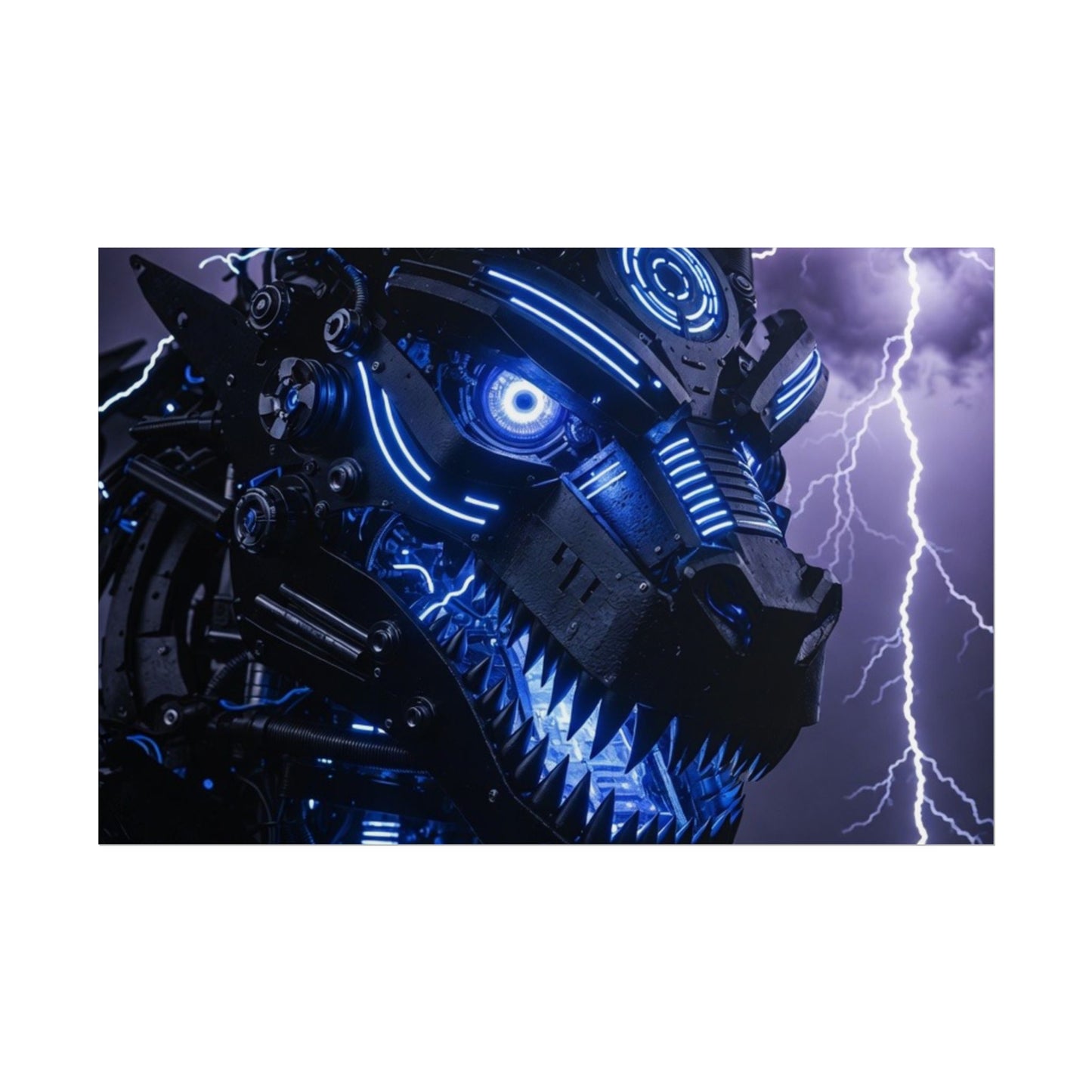 CyberDragon Storm Poster — Futuristic Mech Wolf Art Print (Rolled Poster)