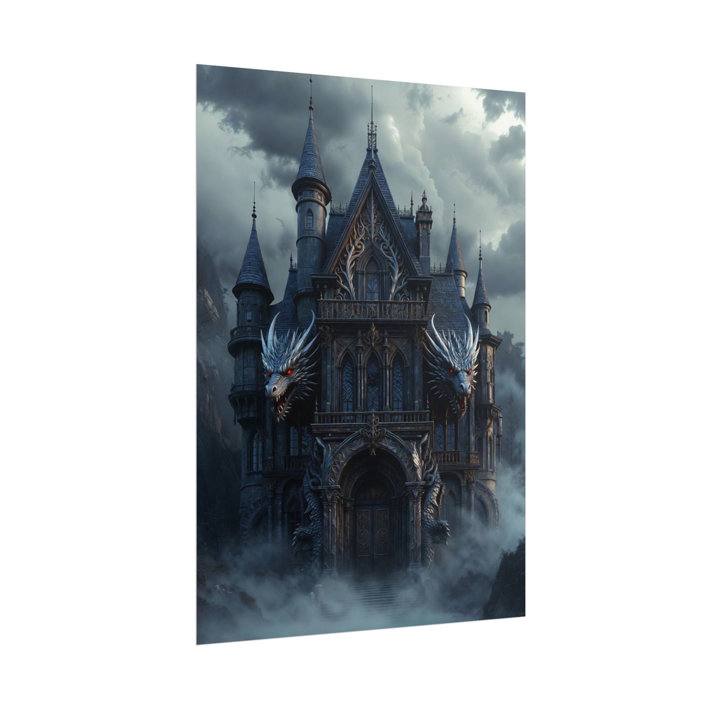 Gothic Dragon Castle Rolled Poster — Dark Fantasy Wall Art