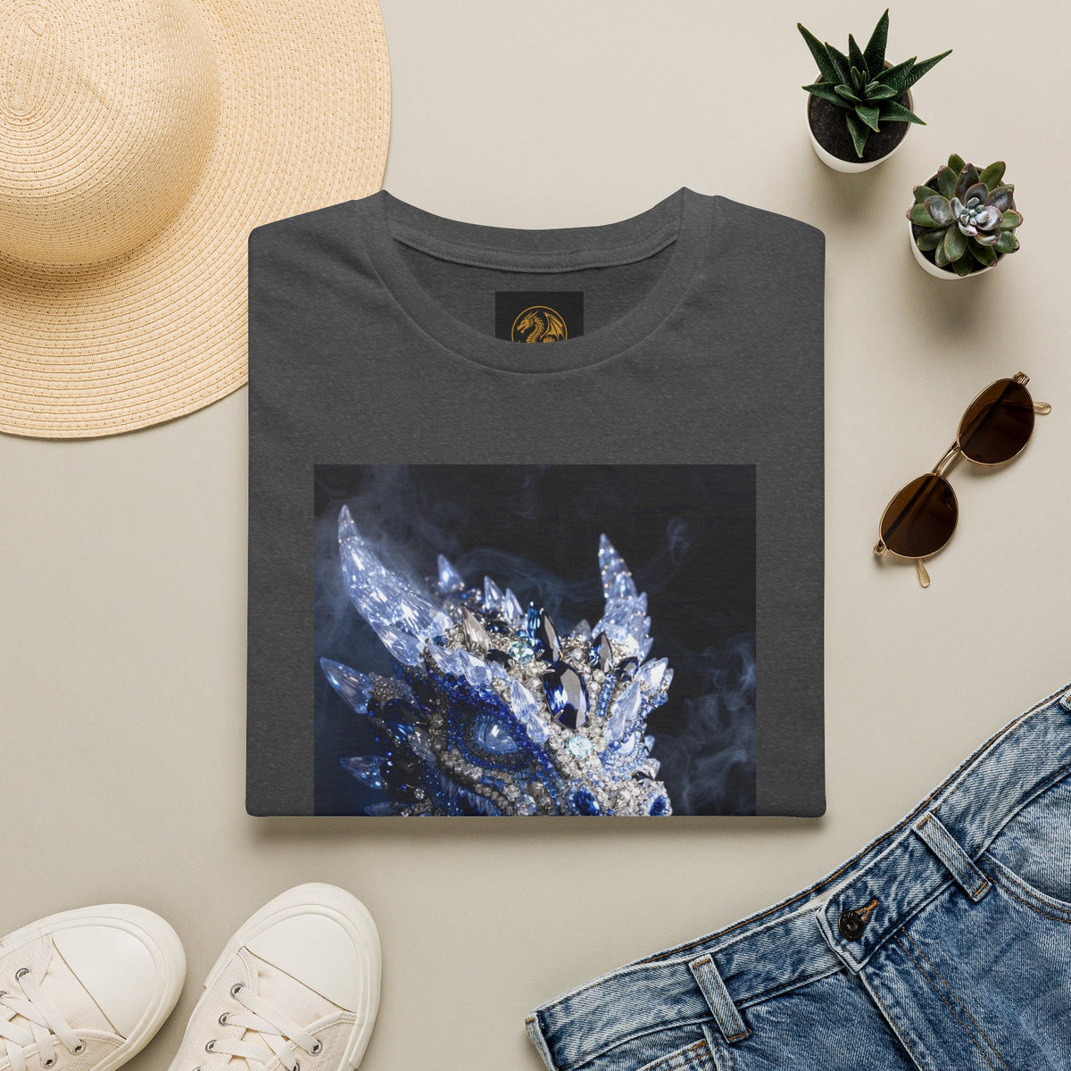 A Crystal Dragon Portrait T-Shirt — Mystical Blue Dragon Art Tee