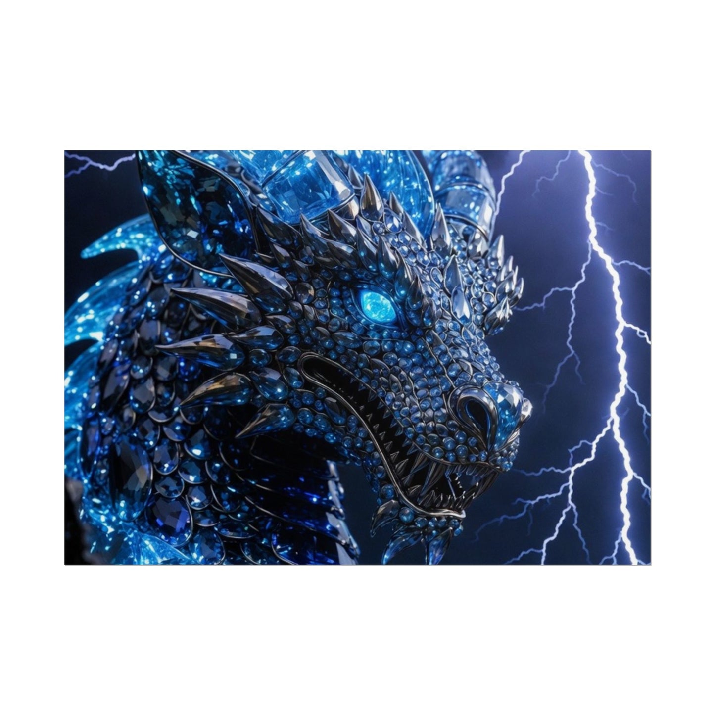 Blue Lightning Dragon Poster — Fantasy Wall Art Rolled Poster