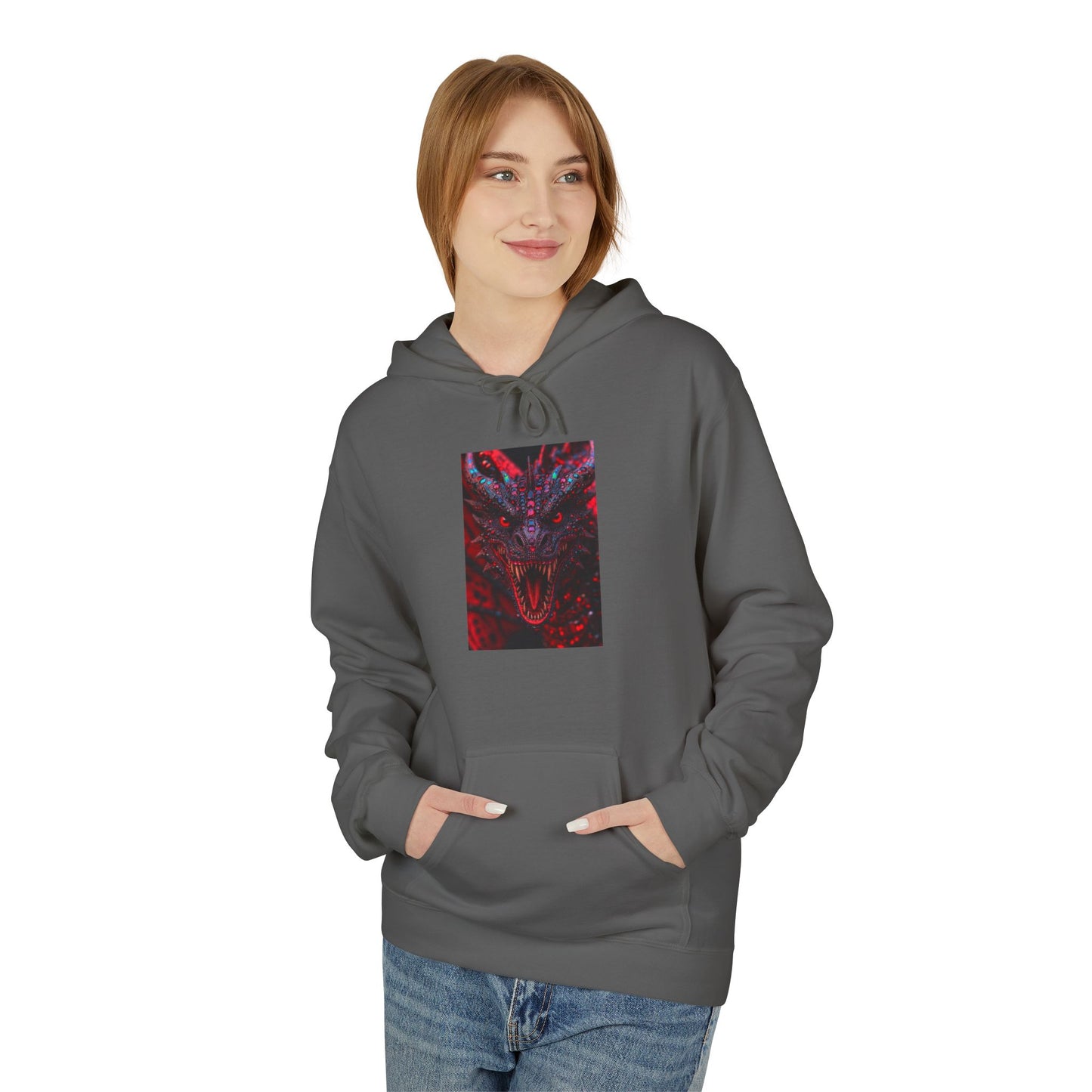 Abstract Red Dragon Marble Hoodie — Minimal Center Art Pullover