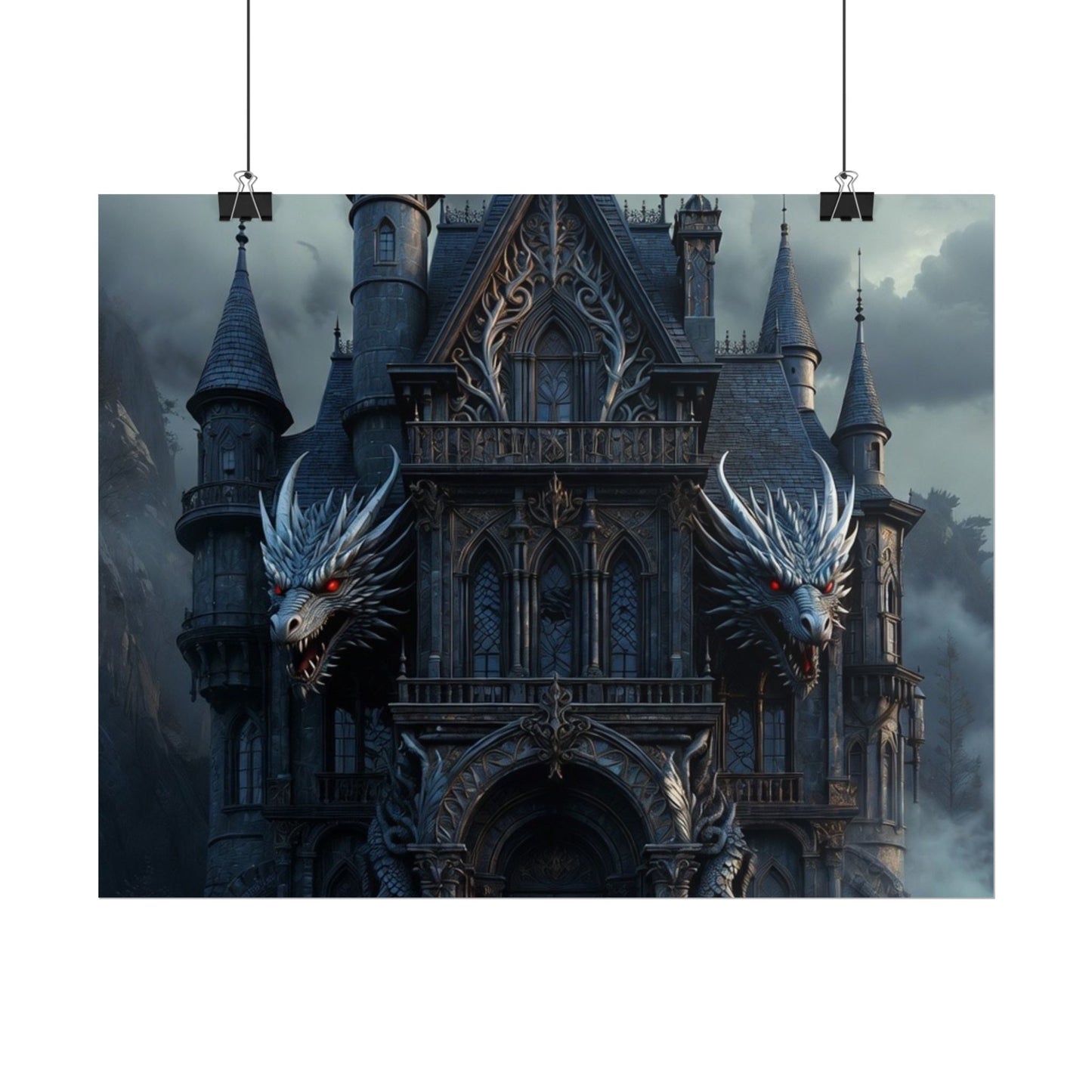 Gothic Dragon Castle Rolled Poster — Dark Fantasy Wall Art