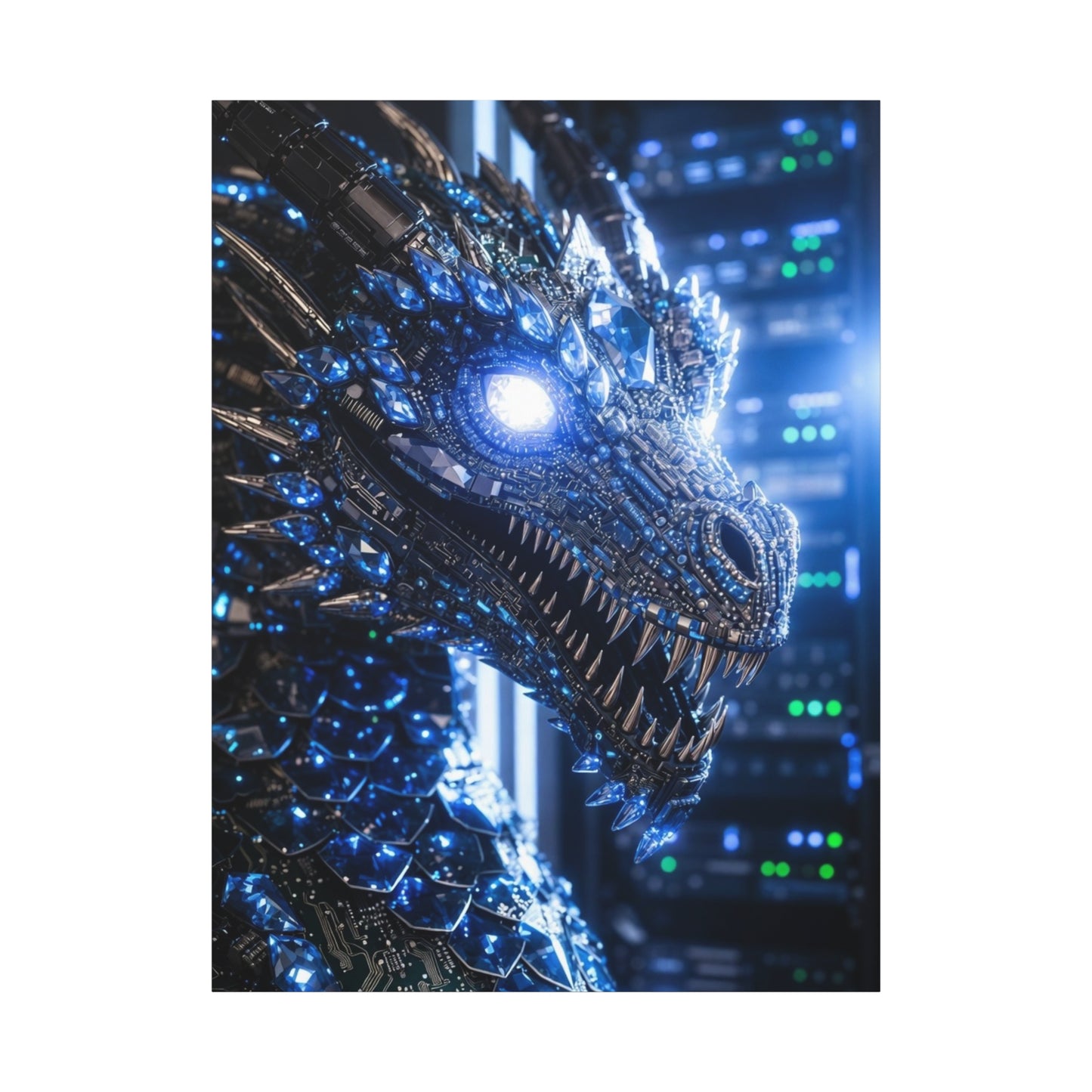 Cyber Dragon Canvas Print — Futuristic Metallic Dragon Wall Art