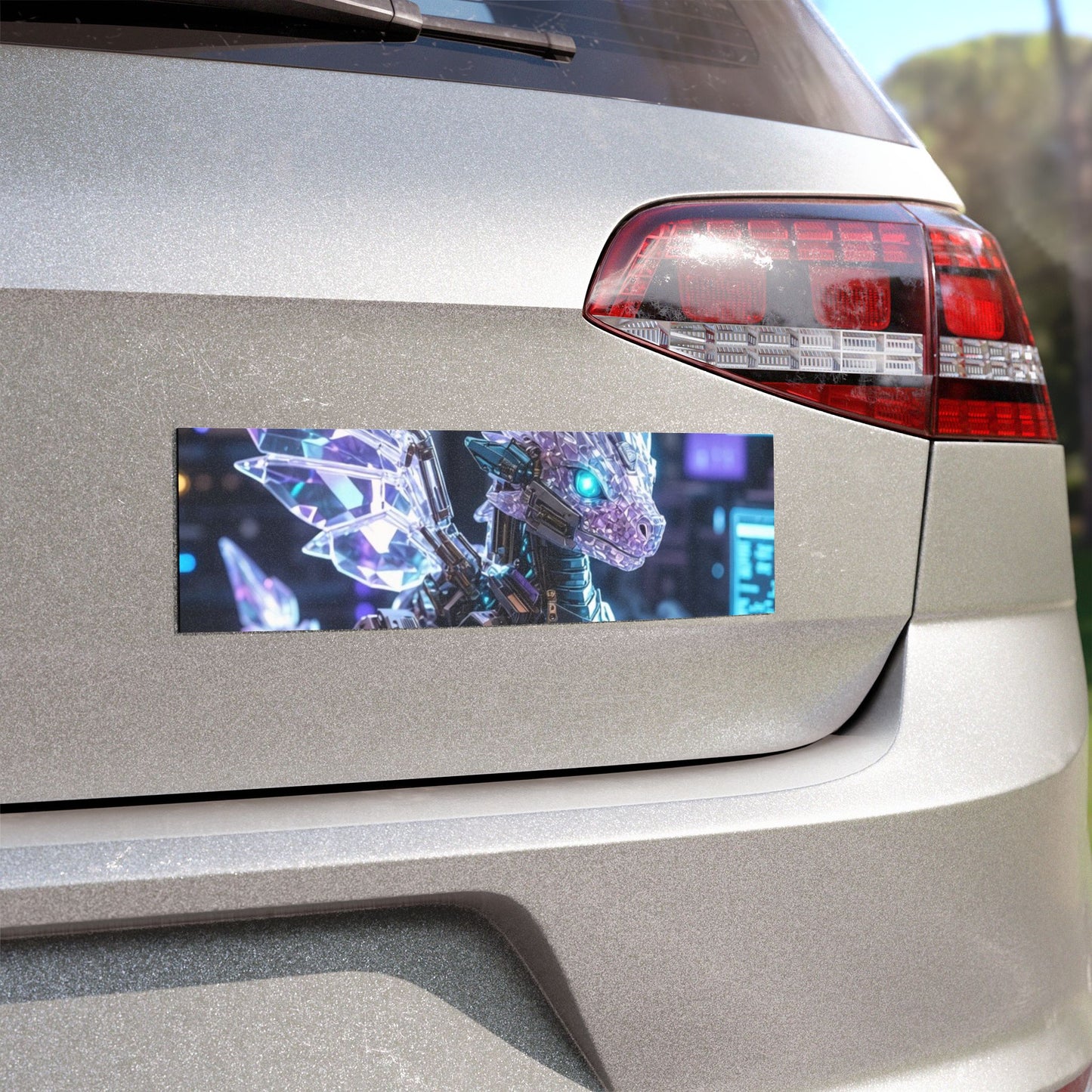 Crystal Cyber Dragon Car Magnet — Futuristic Neon Fantasy Vehicle Decal