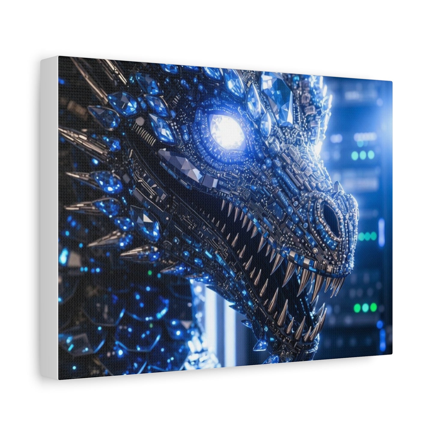 Cyber Dragon Canvas Print — Futuristic Metallic Dragon Wall Art