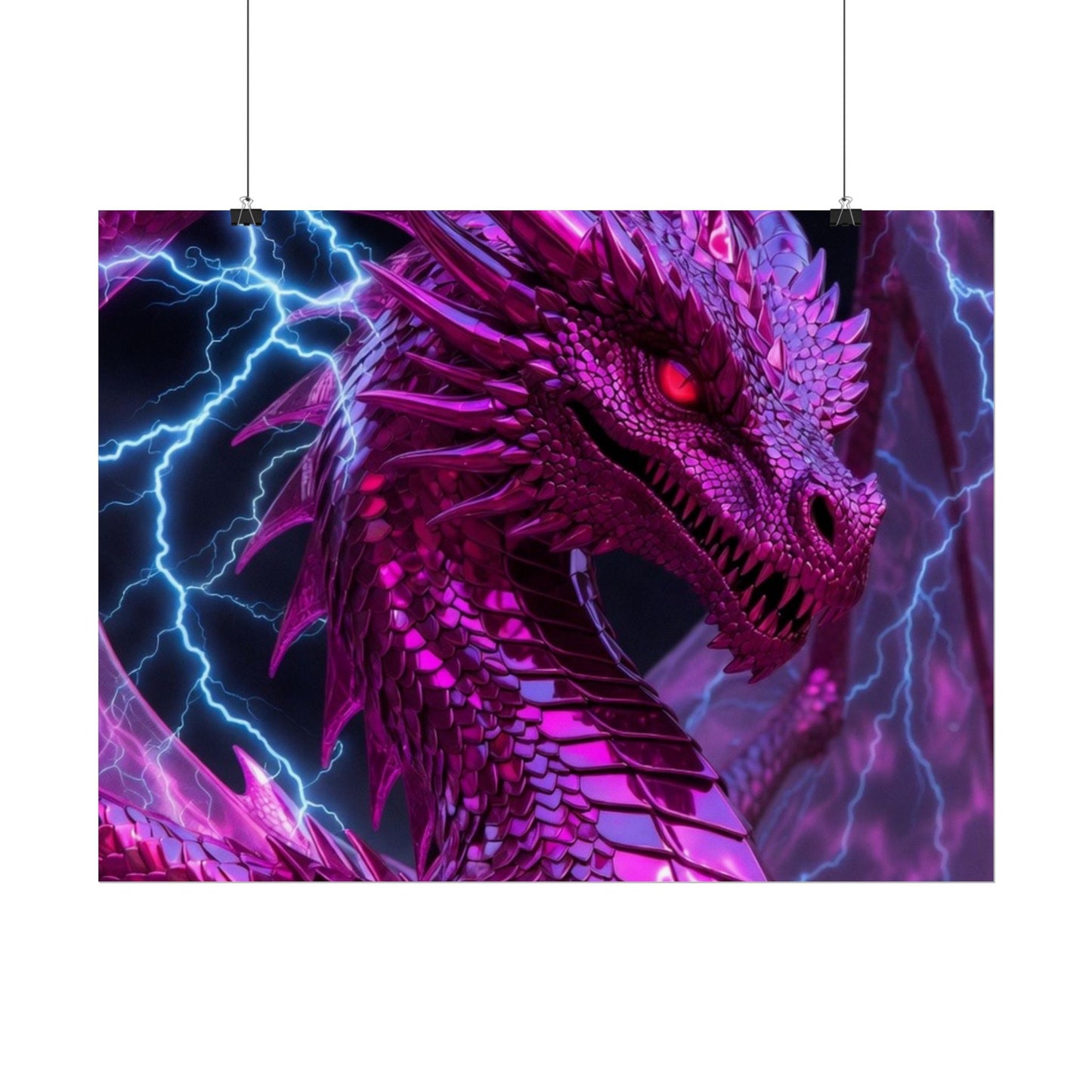Pink Electric Dragon Poster — Fantasy Wall Art Rolled Poster