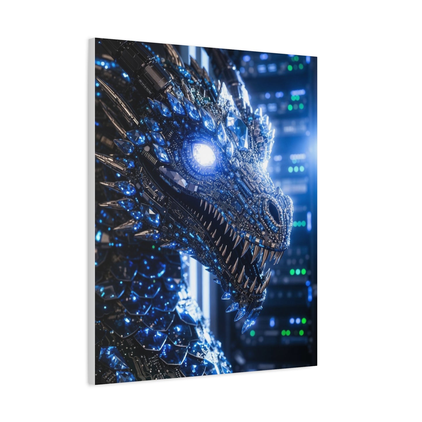 Cyber Dragon Canvas Print — Futuristic Metallic Dragon Wall Art