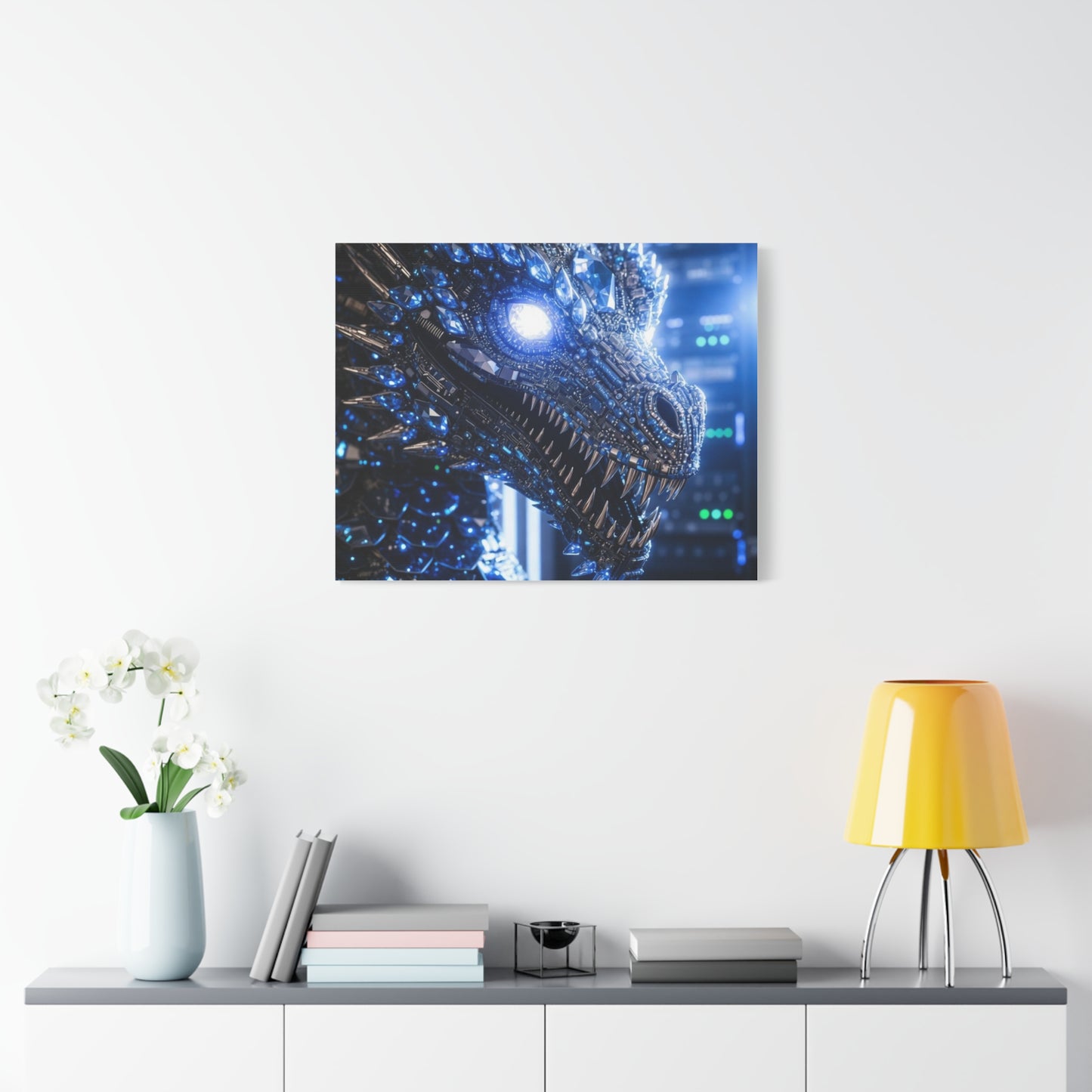 Cyber Dragon Canvas Print — Futuristic Metallic Dragon Wall Art