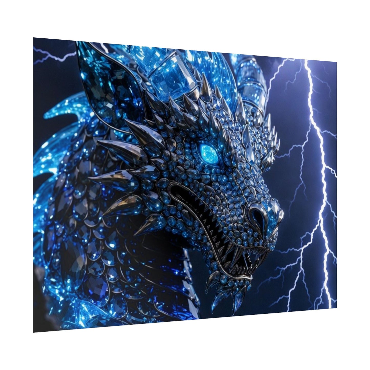 Blue Lightning Dragon Poster — Fantasy Wall Art Rolled Poster