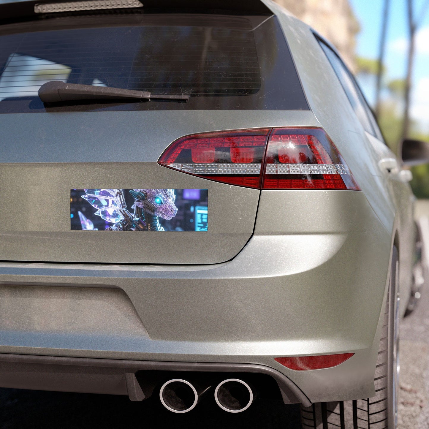 Crystal Cyber Dragon Car Magnet — Futuristic Neon Fantasy Vehicle Decal