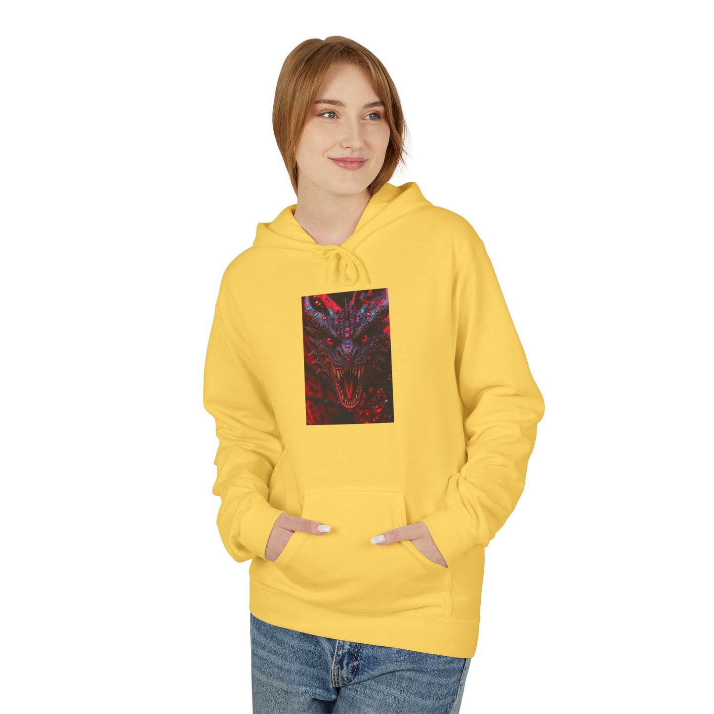Abstract Red Dragon Marble Hoodie — Minimal Center Art Pullover