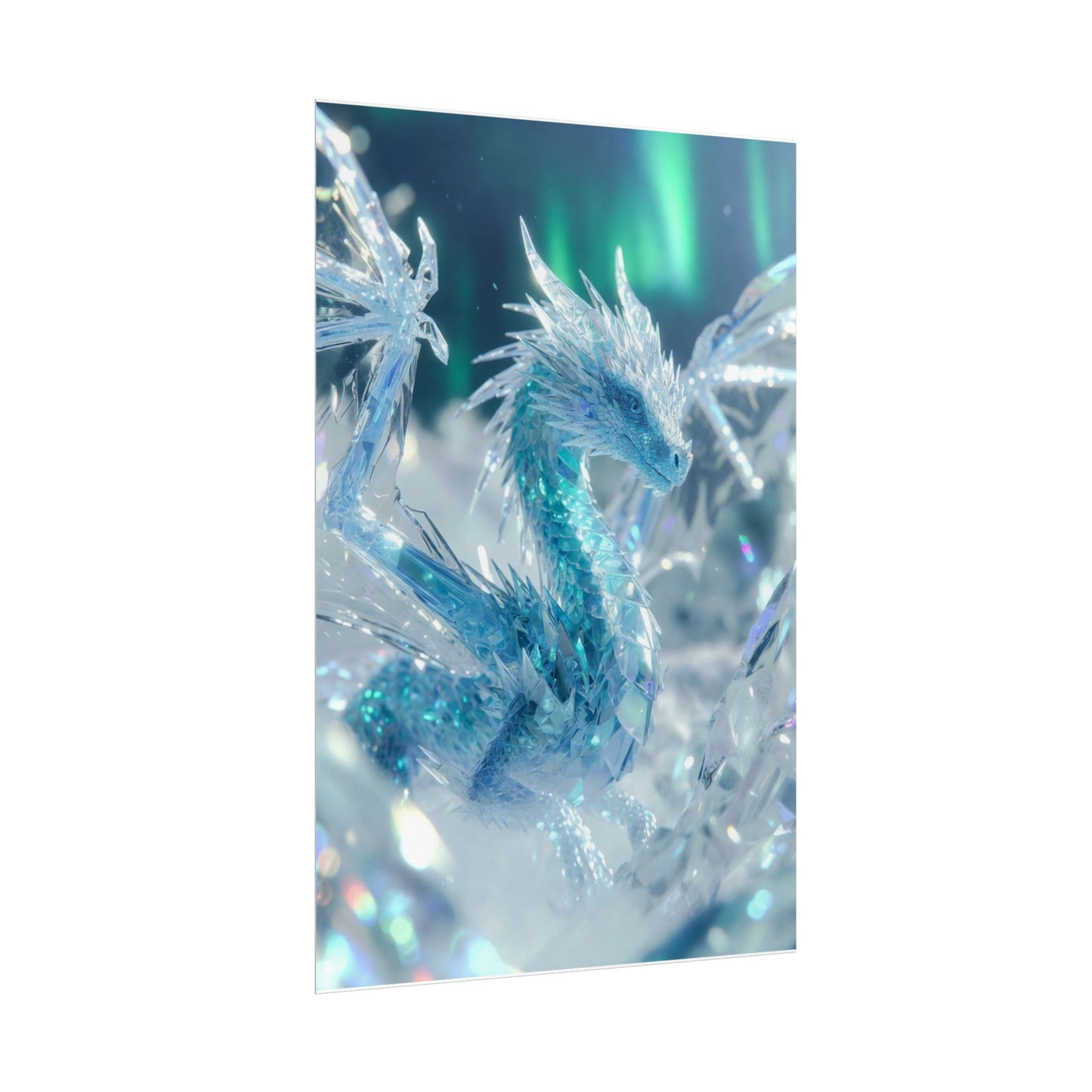 Ice Crystal Dragon Poster — Fantasy Aurora Wall Art (Rolled Poster)