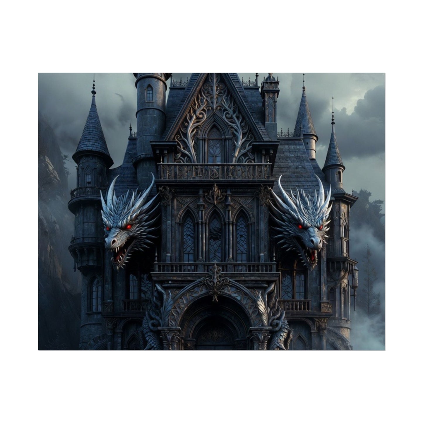 Gothic Dragon Castle Rolled Poster — Dark Fantasy Wall Art