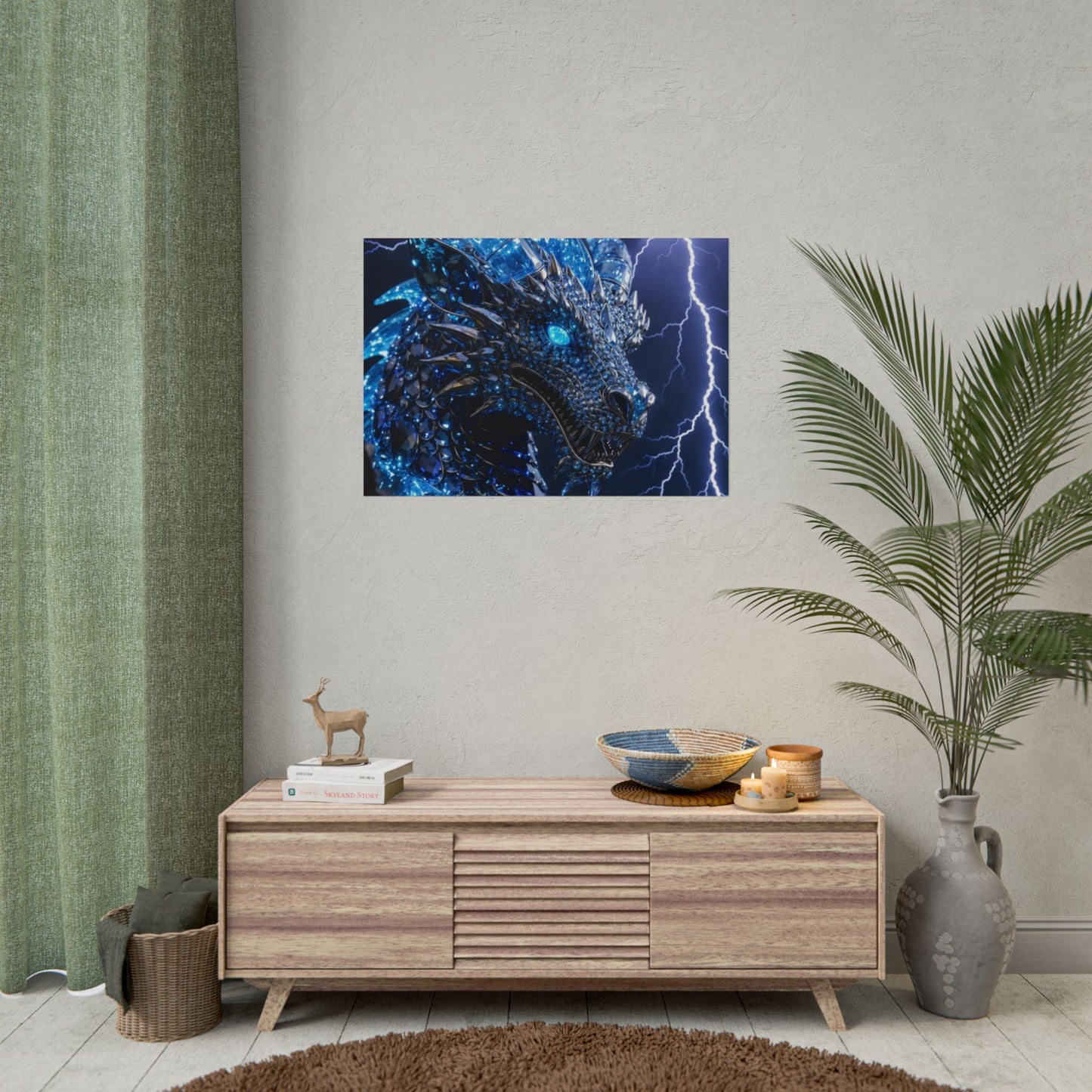 Blue Lightning Dragon Poster — Fantasy Wall Art Rolled Poster