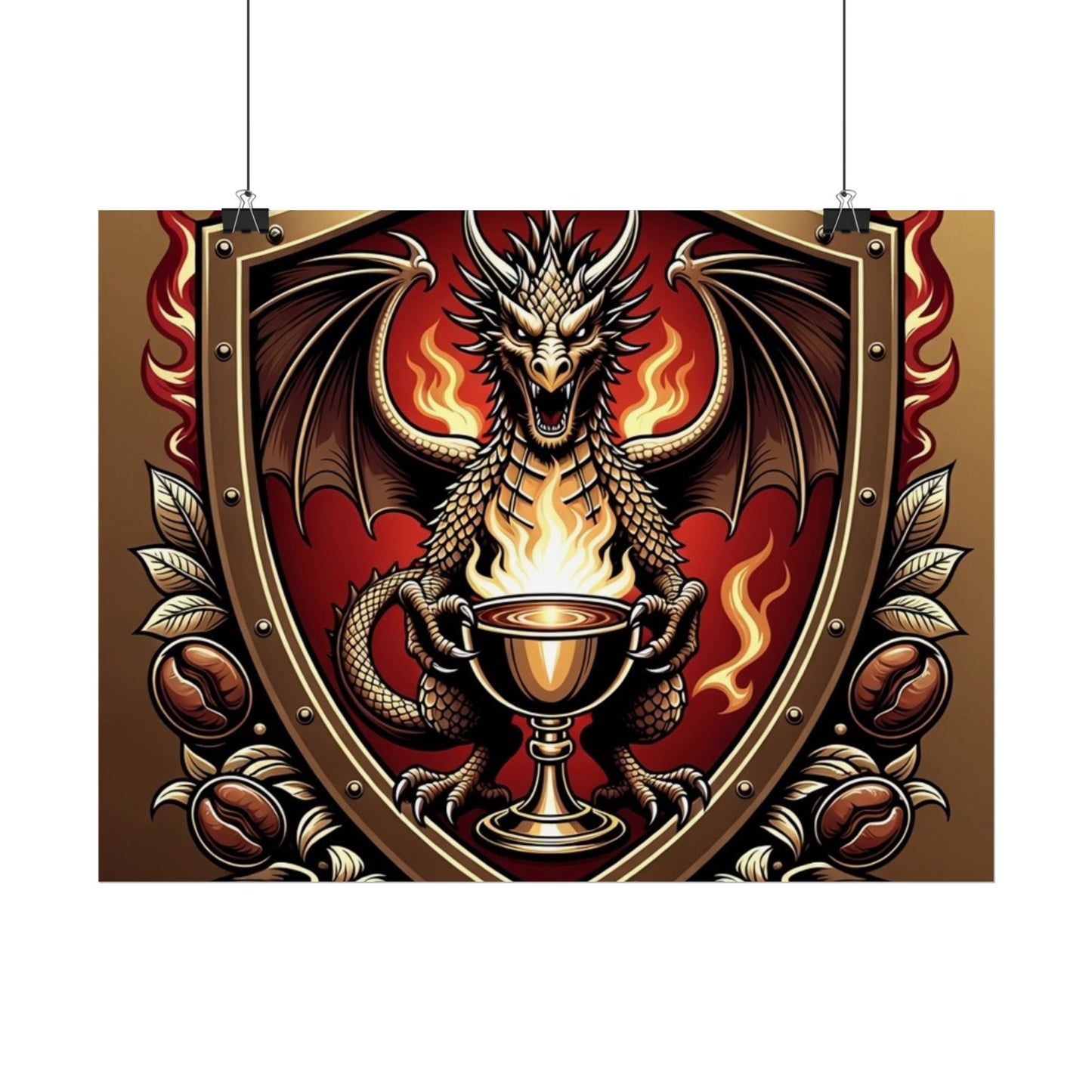 Dragon's Brew Poster — Fantasy Dragon Shield Artwork Rolled Poster