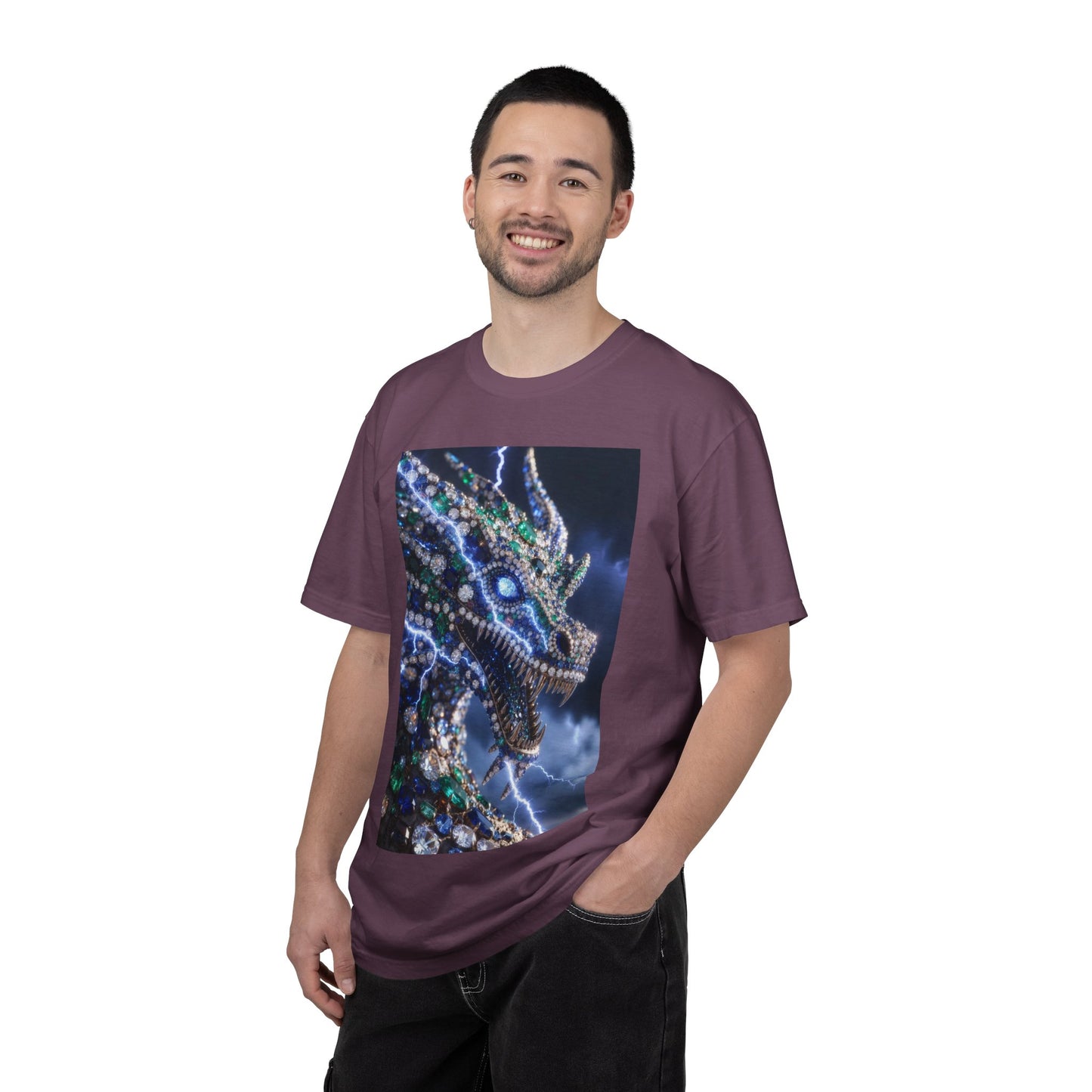 Dragon Lightning Graphic T-Shirt — Jewel-Studded Dragon Design