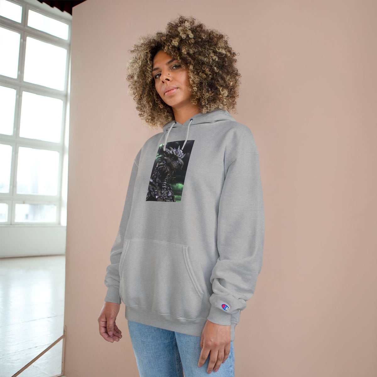 A Champion Hoodie with Artistic Dragon Design - Cozy Streetwear for Creative Souls, Perfect for Gifts, Festivals, and Everyday Wear
