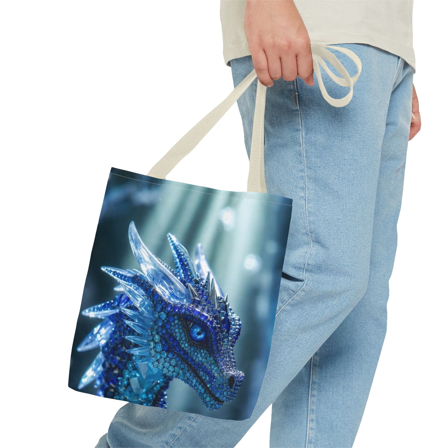 Blue Crystal Dragon Tote Bag — Fantasy Art All-Over Print