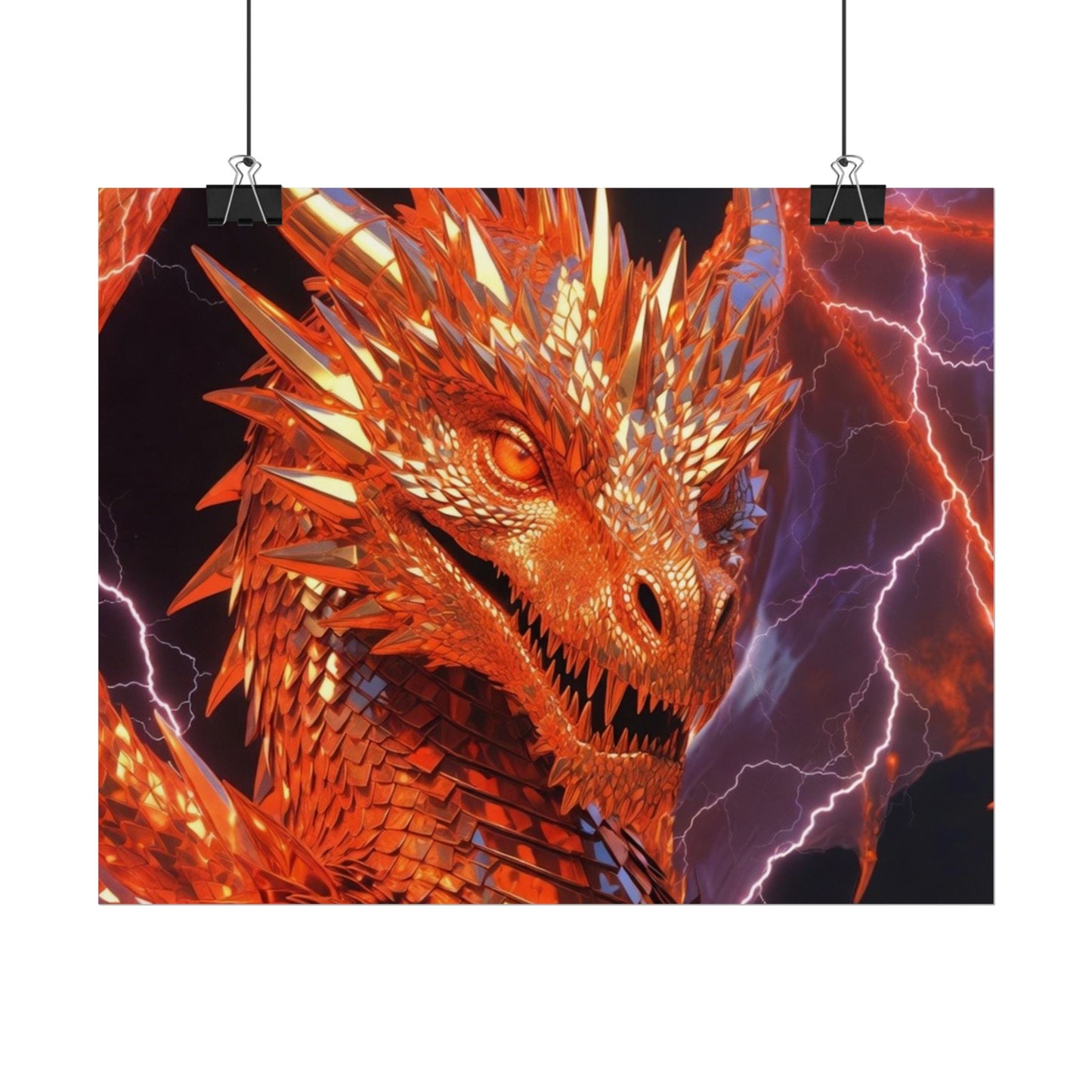 Orange Lightning Dragon Poster — Fantasy Wall Art for Gamers & Fans