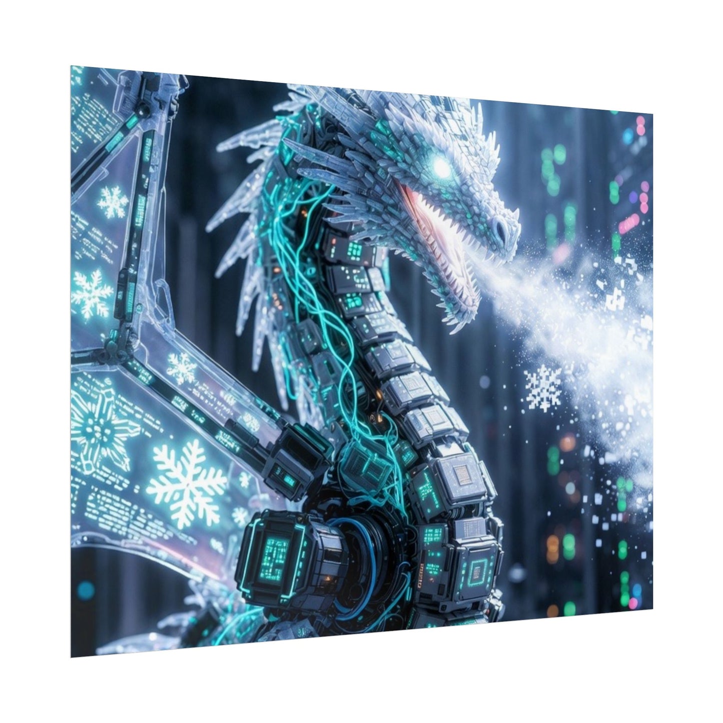 Rolled Poster — Cyber Ice Dragon Fantasy Art Print