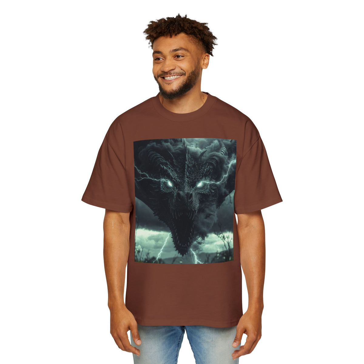 A Storm Dragon Graphic Tee — Dark Fantasy Oversized Men's T-Shirt