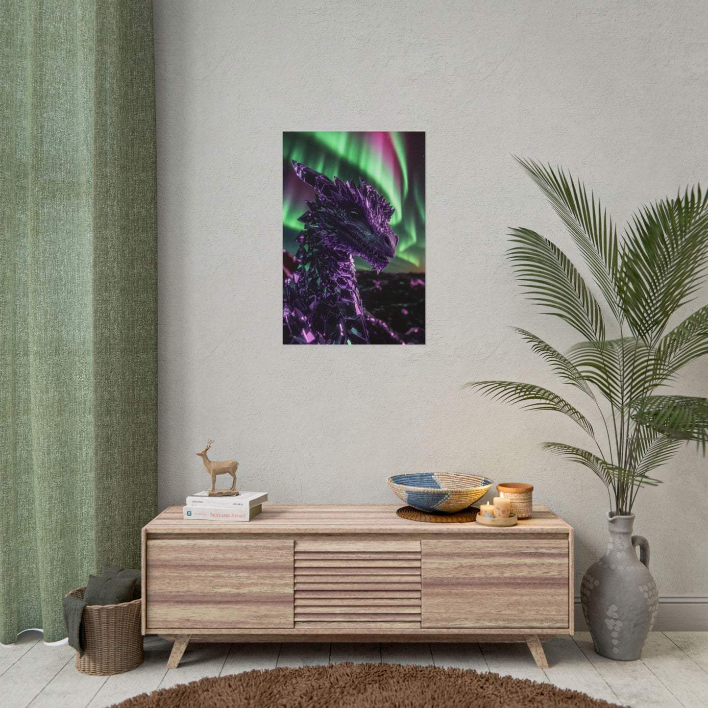Aurora Dragon Rolled Poster — Purple Crystal Dragon Wall Art