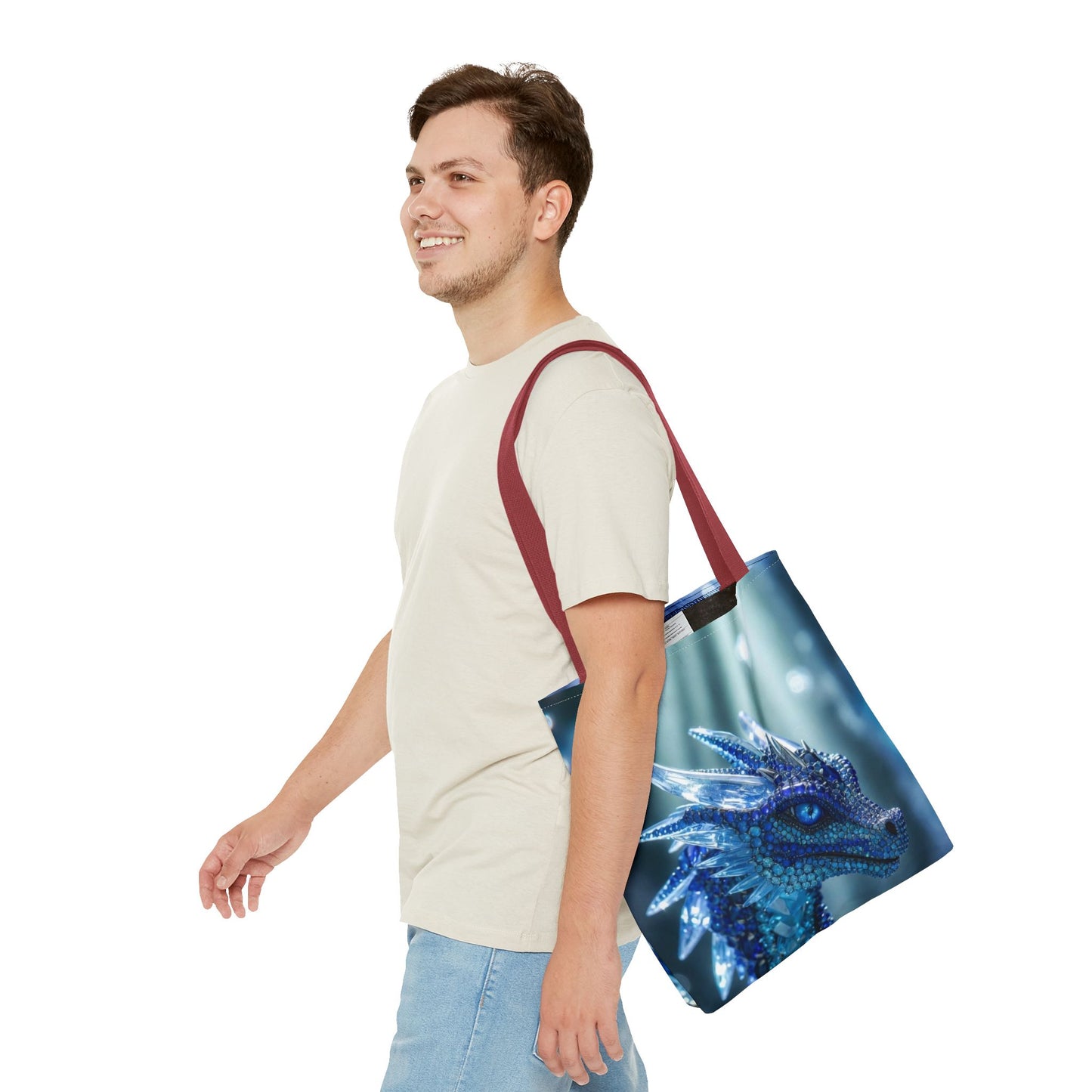 Blue Crystal Dragon Tote Bag — Fantasy Art All-Over Print