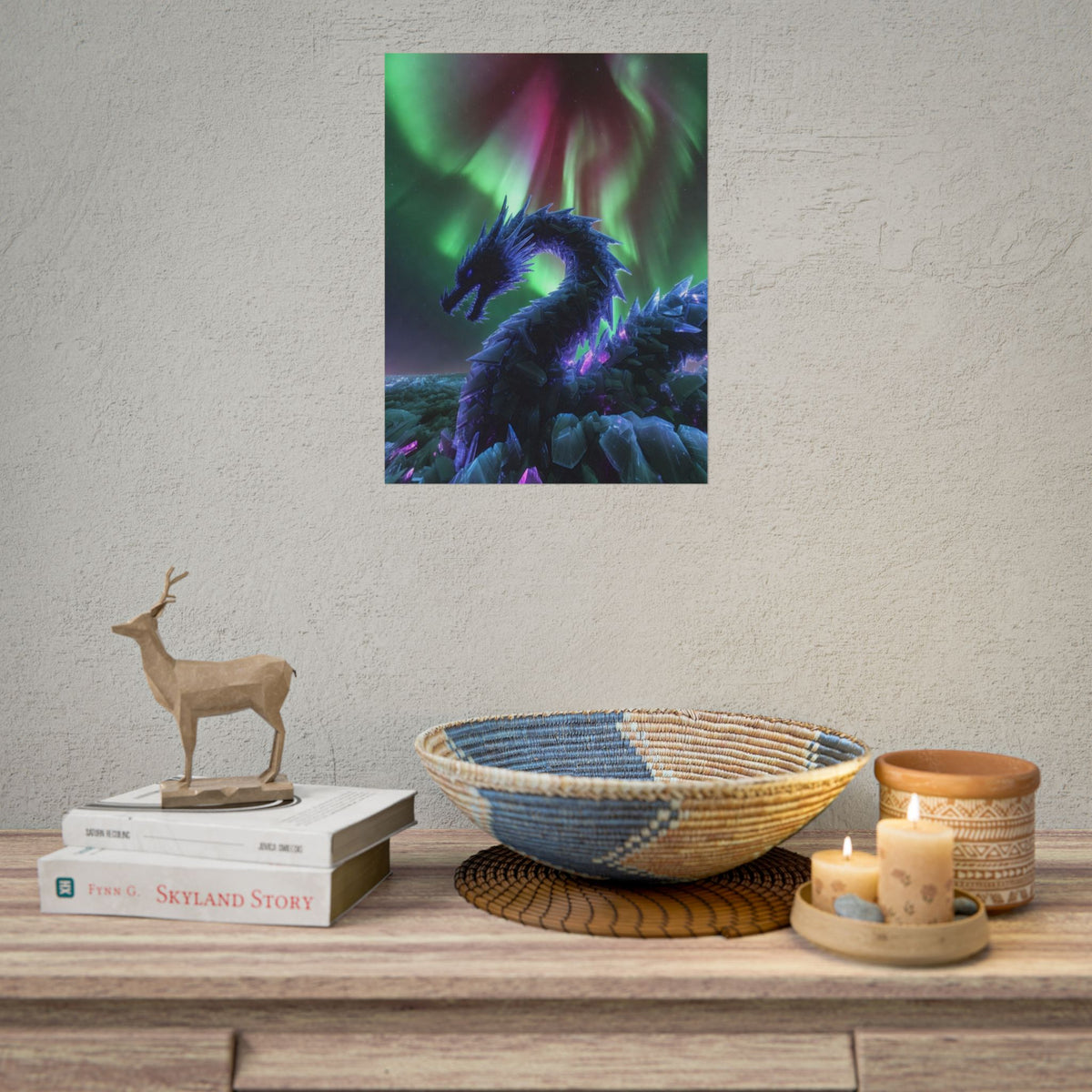 Aurora Crystal Dragon Poster — Fantasy Wall Art Print