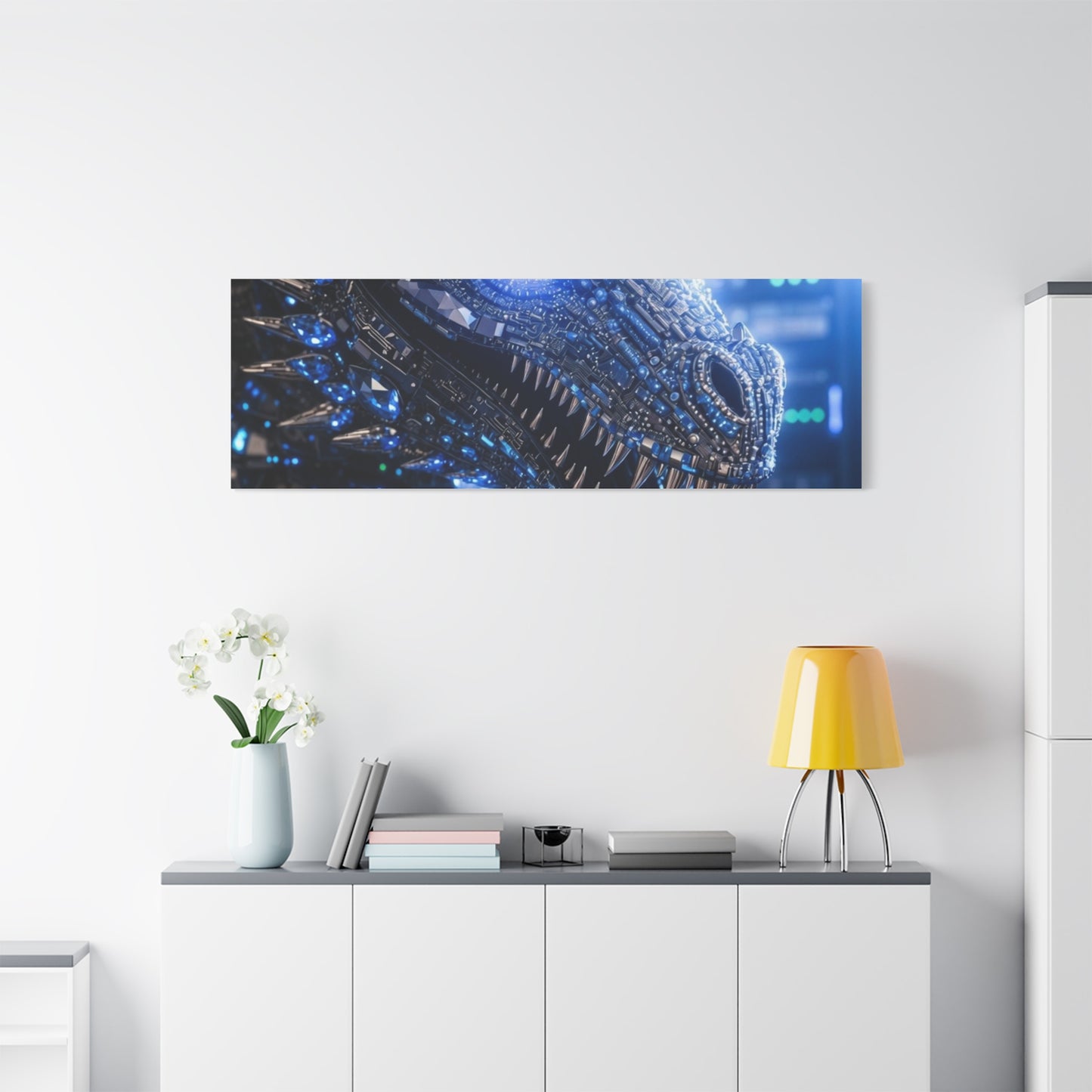 Cyber Dragon Canvas Print — Futuristic Metallic Dragon Wall Art