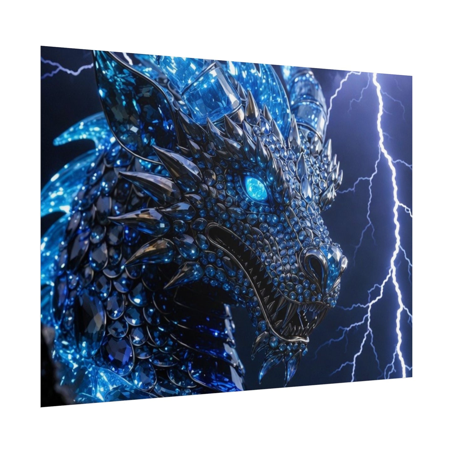 Blue Lightning Dragon Poster — Fantasy Wall Art Rolled Poster