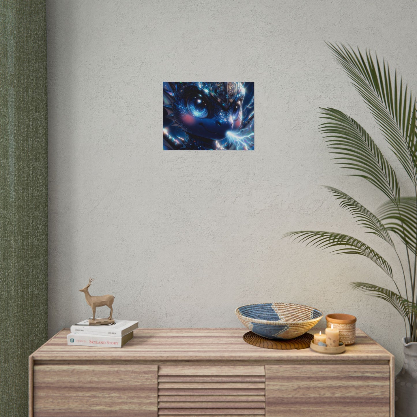 Shiny Blue Dragon Rolled Poster — Cute Electric Fantasy Wall Art