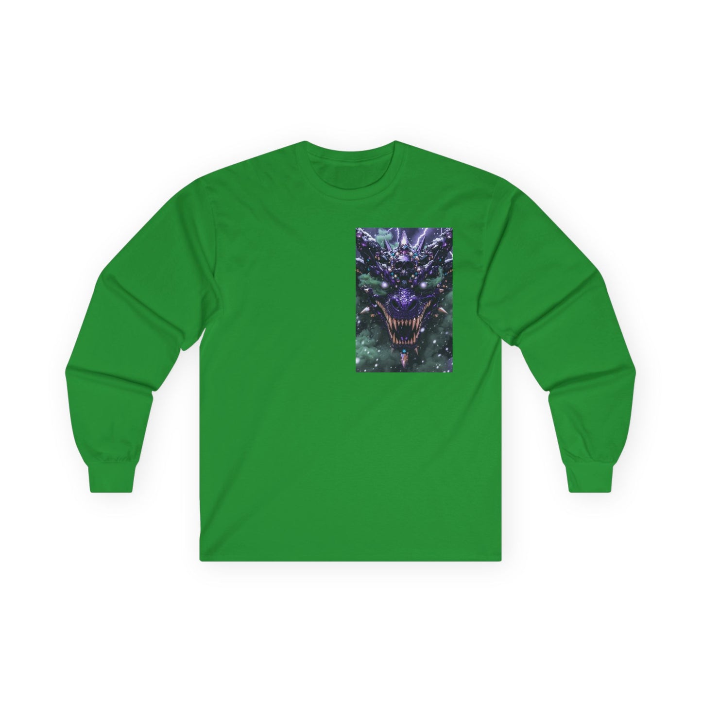 Dragon Skull Face Long Sleeve Tee — Dark Fantasy Chest Graphic