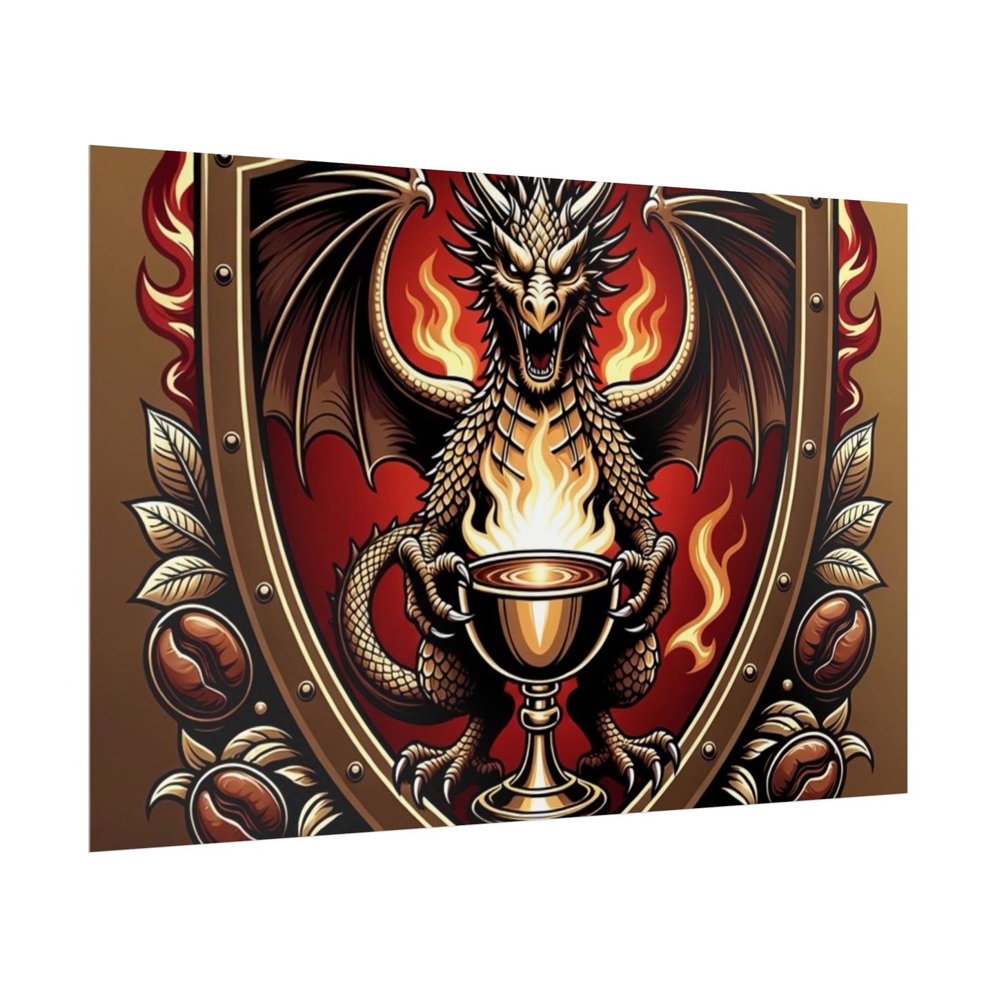 Dragon's Brew Poster — Fantasy Dragon Shield Artwork Rolled Poster