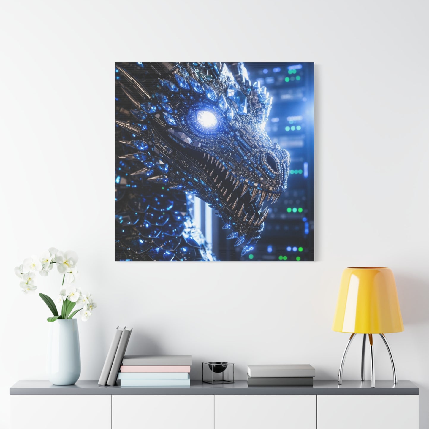 Cyber Dragon Canvas Print — Futuristic Metallic Dragon Wall Art