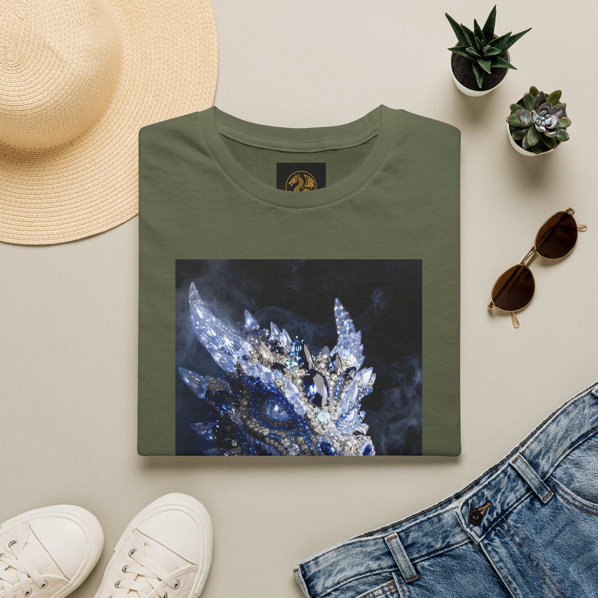 A Crystal Dragon Portrait T-Shirt — Mystical Blue Dragon Art Tee