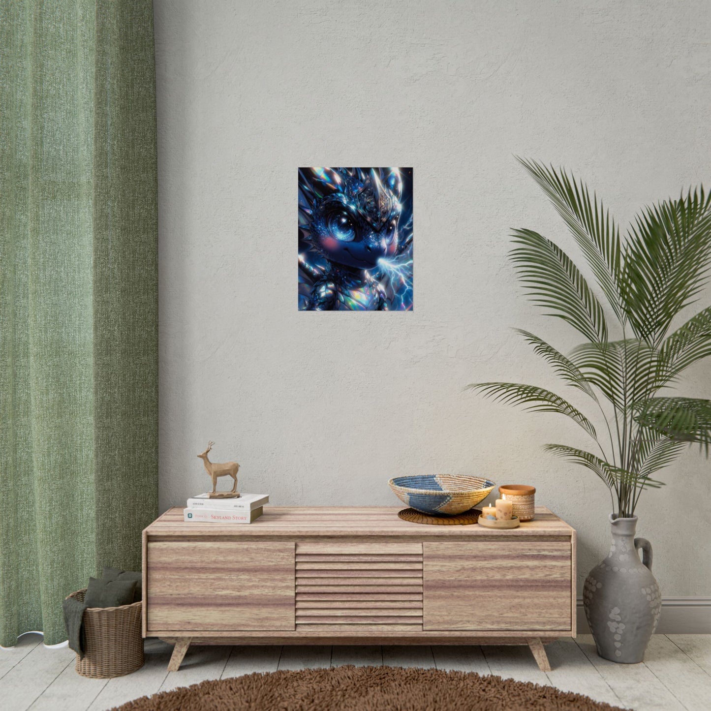 Shiny Blue Dragon Rolled Poster — Cute Electric Fantasy Wall Art