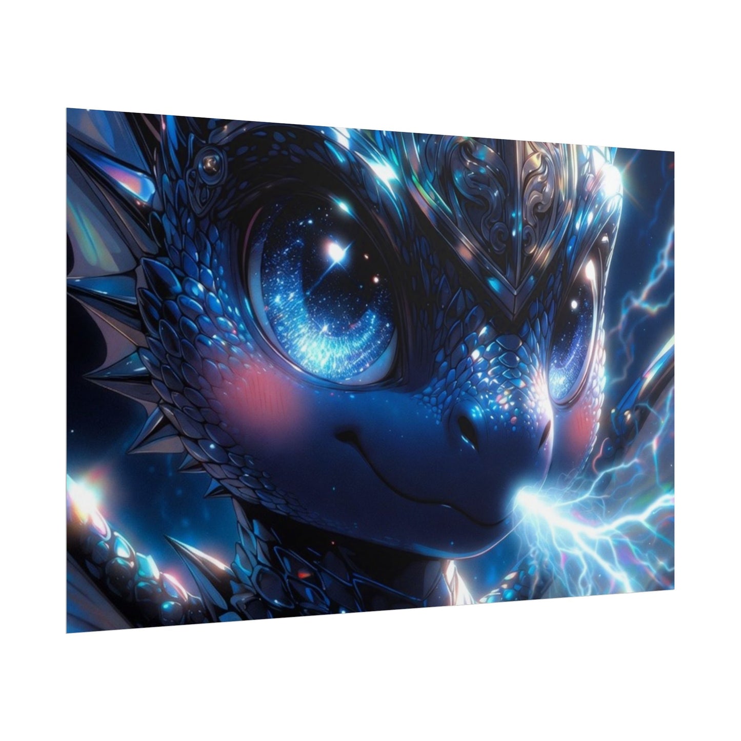 Shiny Blue Dragon Rolled Poster — Cute Electric Fantasy Wall Art