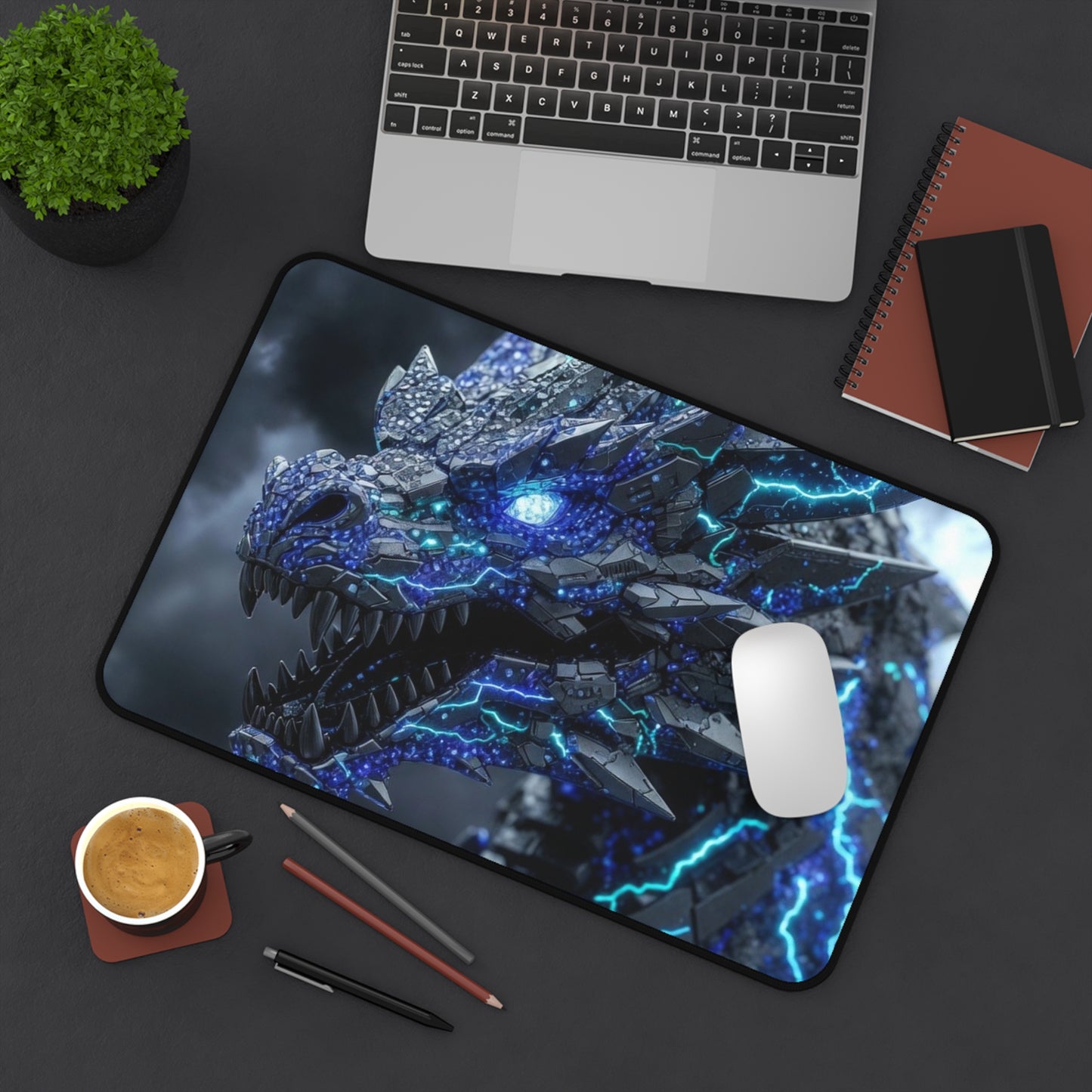 Electric Ice Dragon Desk Mat — Gaming Mouse Pad with Neon Lightning Artwork