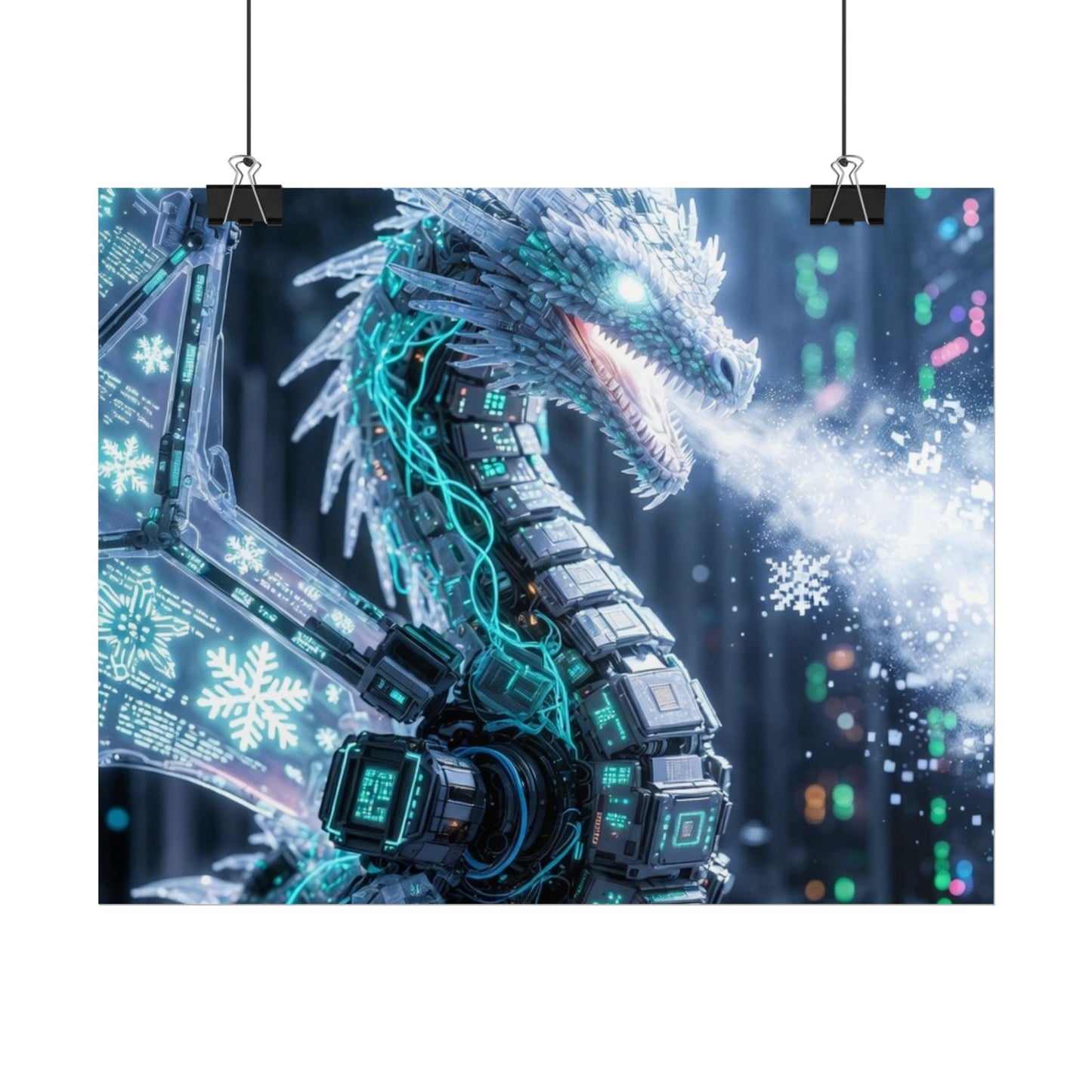 Rolled Poster — Cyber Ice Dragon Fantasy Art Print